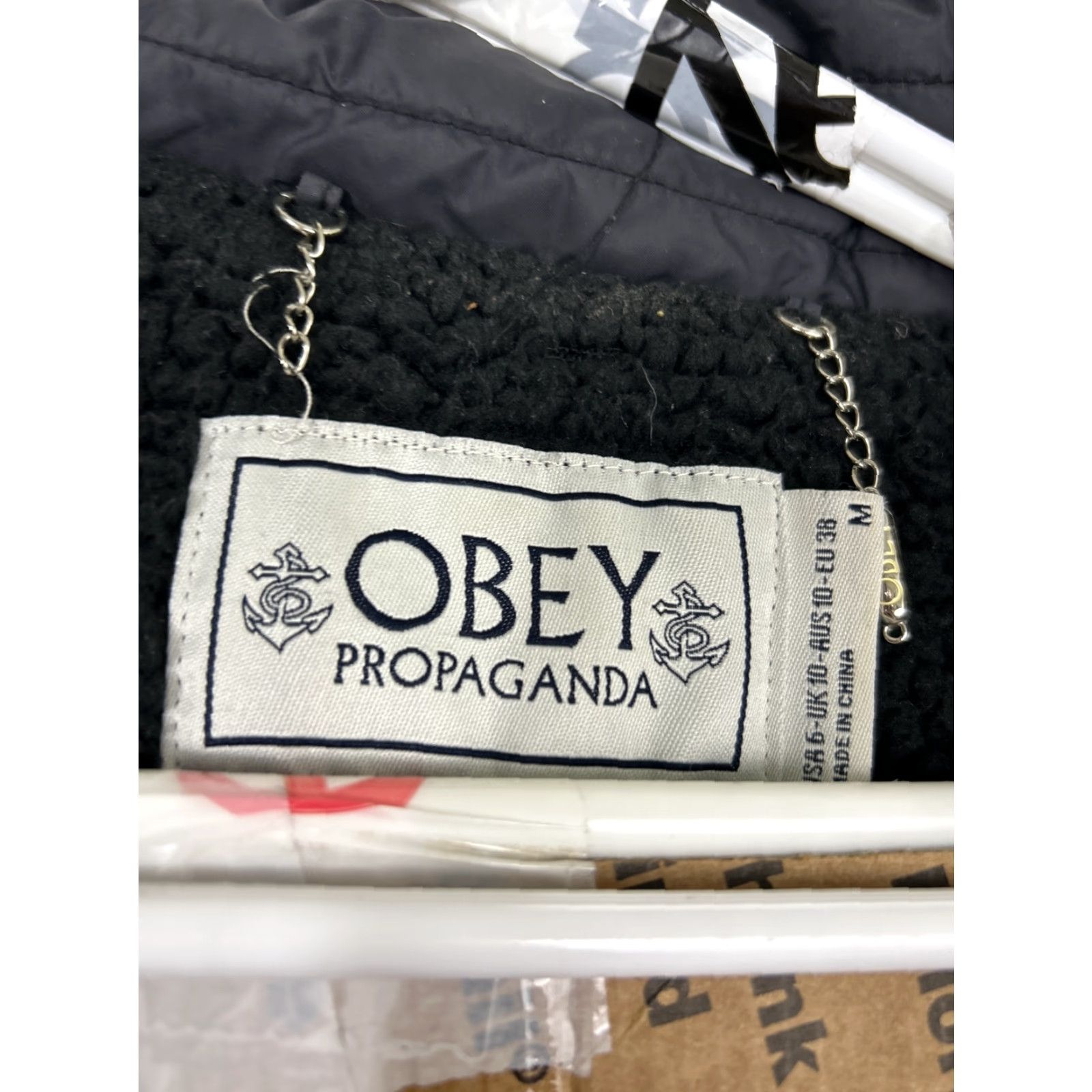 Obey OBEY Womens Medium Black Jacket Half Zip Button Belted Puffer Faux Sherpa Size M / US 6-8 / IT 42-44 - 7 Thumbnail