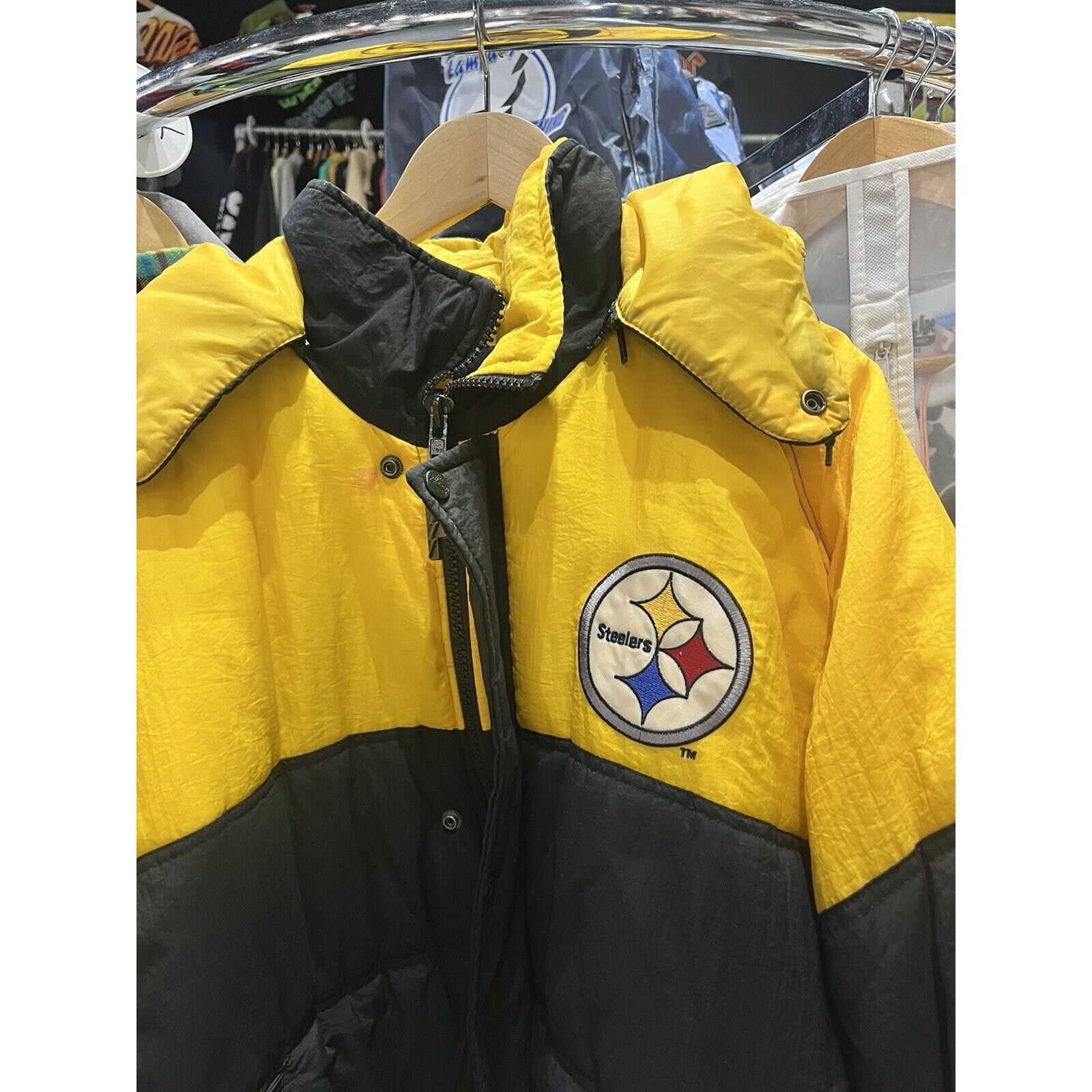 Pittsburgh Steelers Faux Leather deals Colorblock Jacket Embroider Size XL