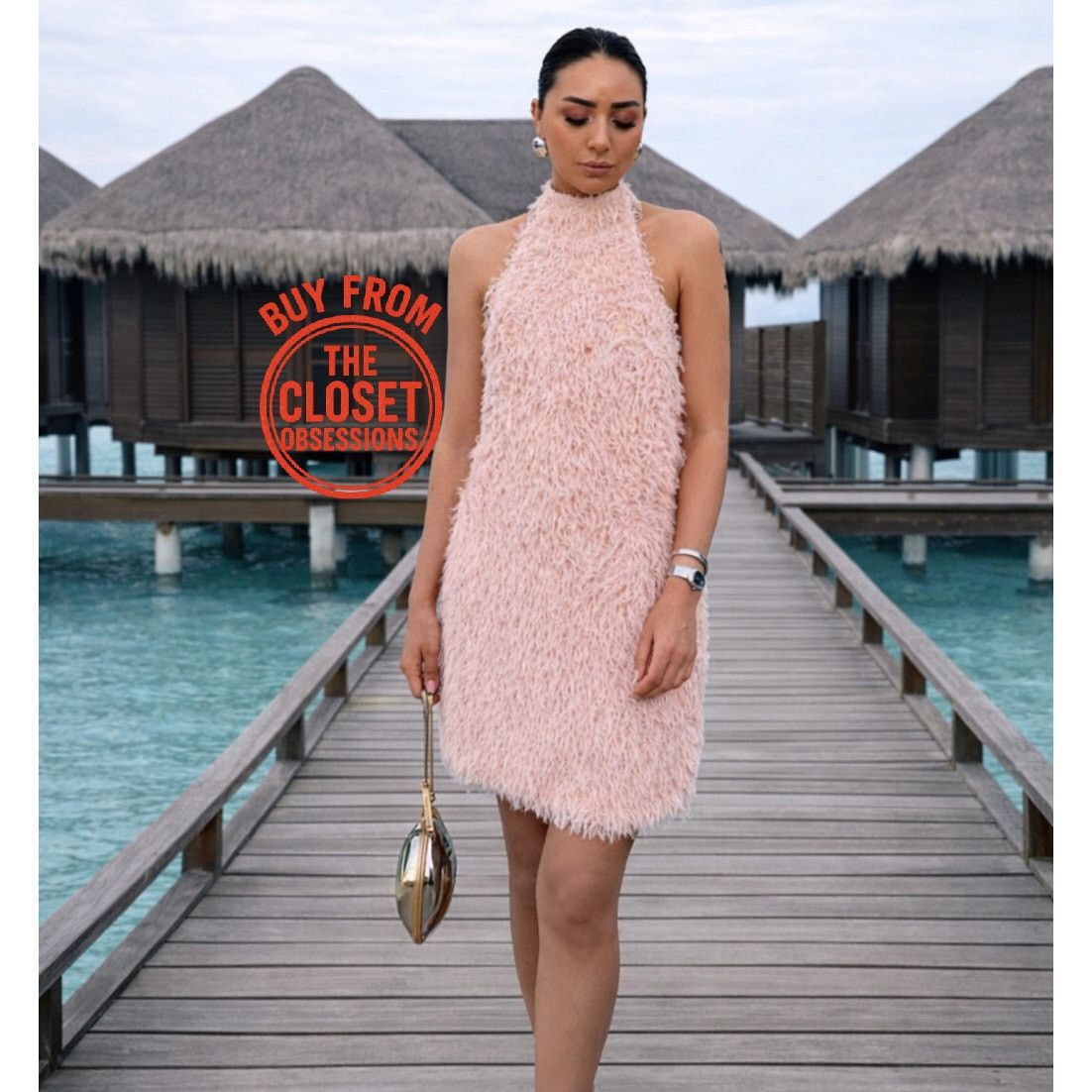 ZARA Pink Feather Halter Mini Dress NWT