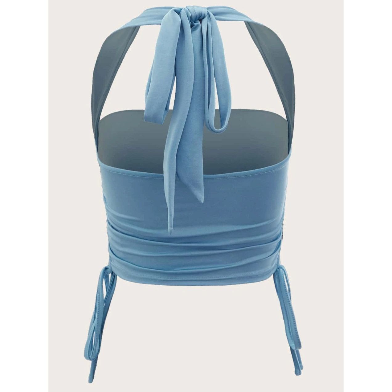 Shein Tie Backless Drawstring Side Crop Halter Top in Blue, Size S Size S / US 4 / IT 40 - 2 Thumbnail