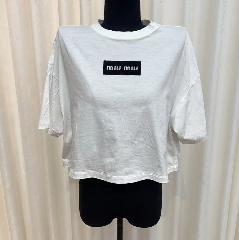 Miu Miu Miu Miu Women's White Cotton T-Shirt 0089 Size M / US 6-8 / IT 42-44 - 1 Thumbnail