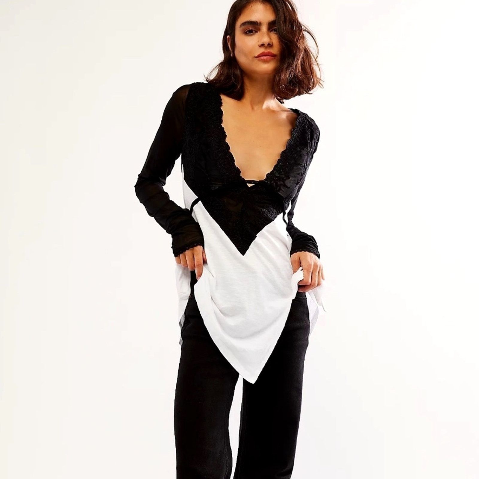 Free People Free People Rendezvous Top Semi Sheer Ivory Combo M Size M / US 6-8 / IT 42-44 - 2 Thumbnail