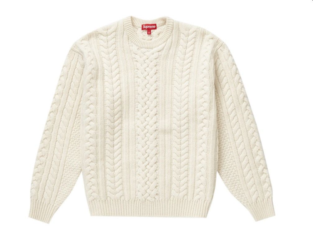 Image of Coloured Cable Knit Sweater x Supreme Cable Knit Sweater XL Fw23 in Ivory, Men's