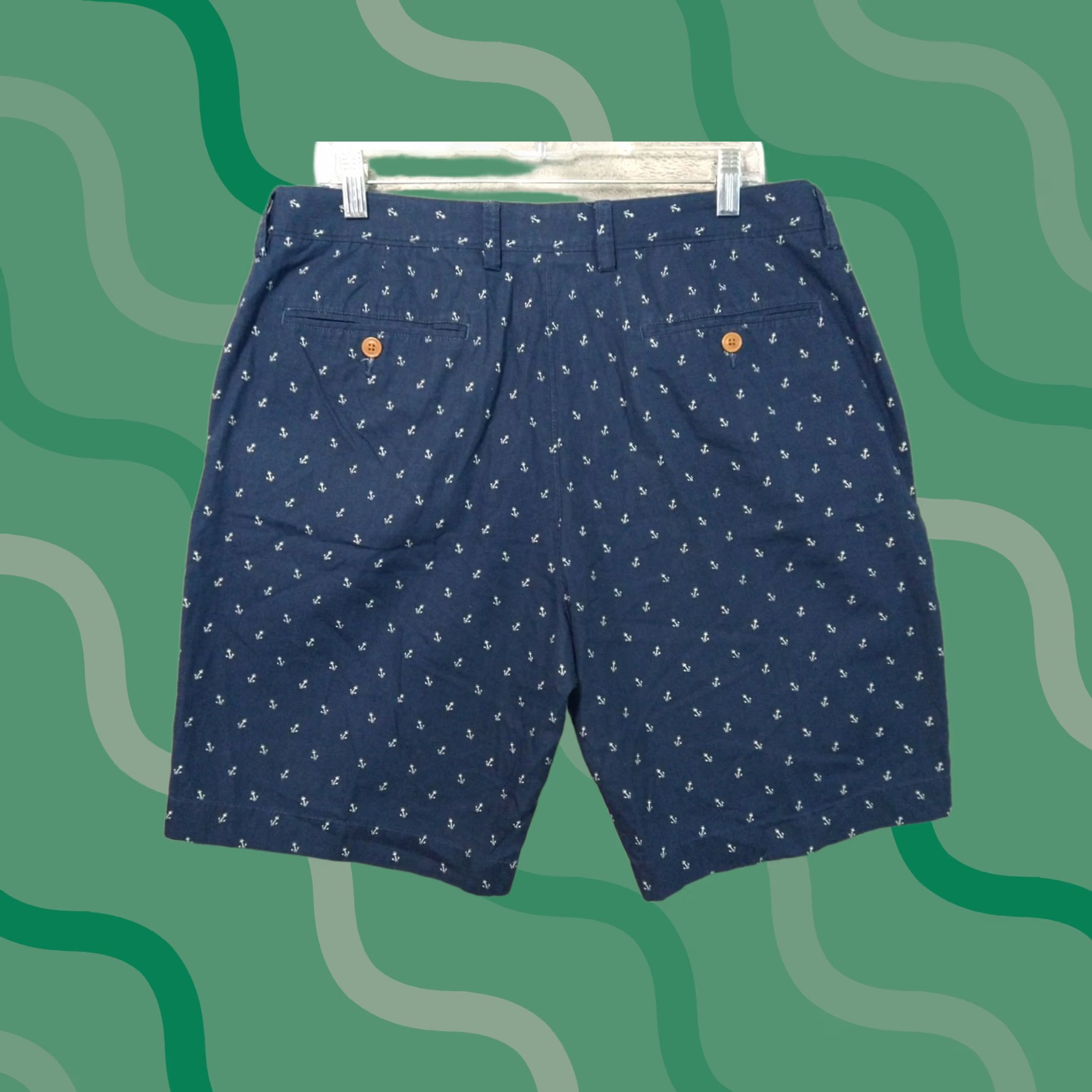 J.Crew J.CREW Shorts Mens 35 Blue Gramercy Cotton Anchor Nautical Preppy Coastal Chino Casual Pocket Pockets Geometric Vintage No Size US 35 - 1 Thumbnail