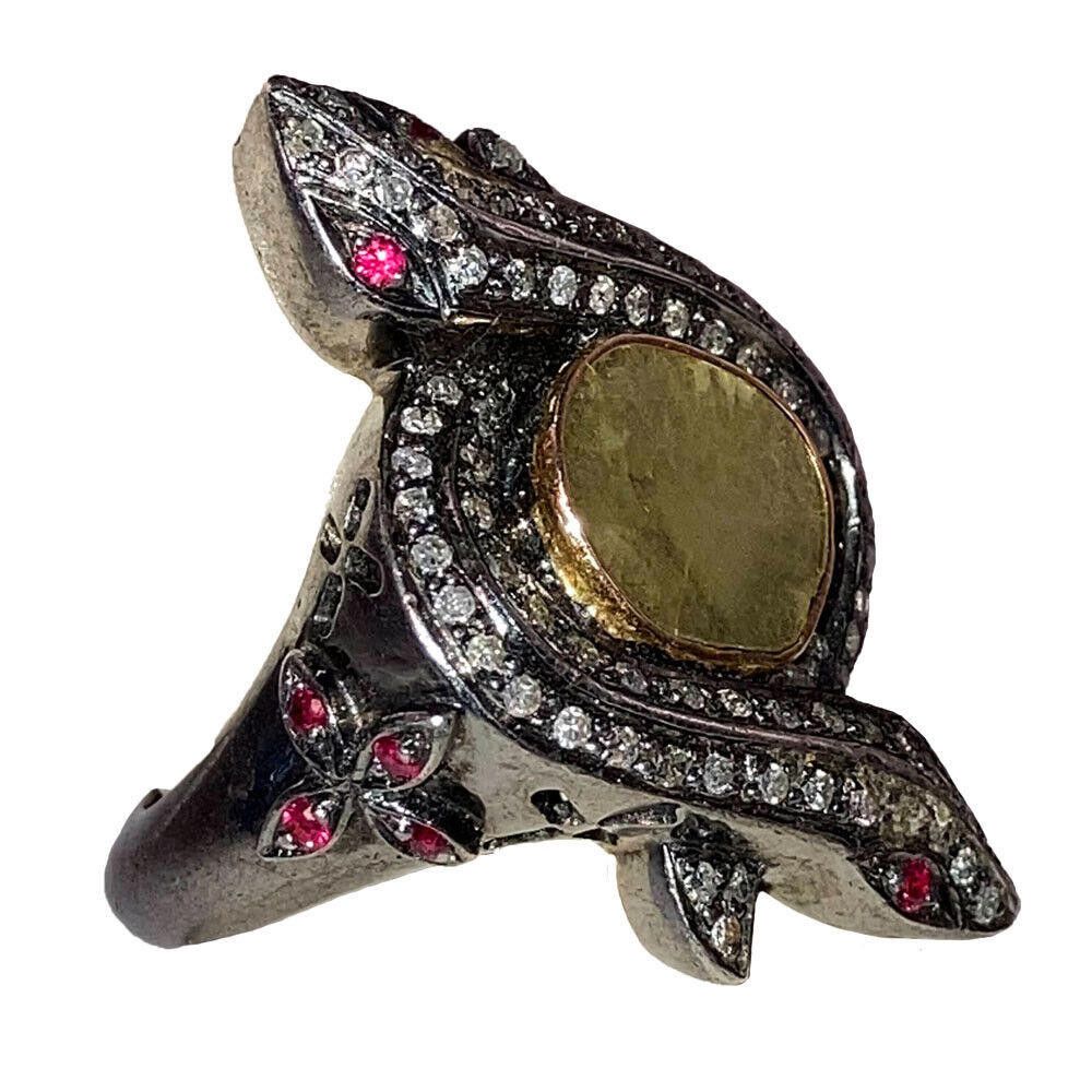 Designer Diamond Pave Ruby Sterling Double Snake Cocktail Ring Size ONE SIZE - 2 Thumbnail