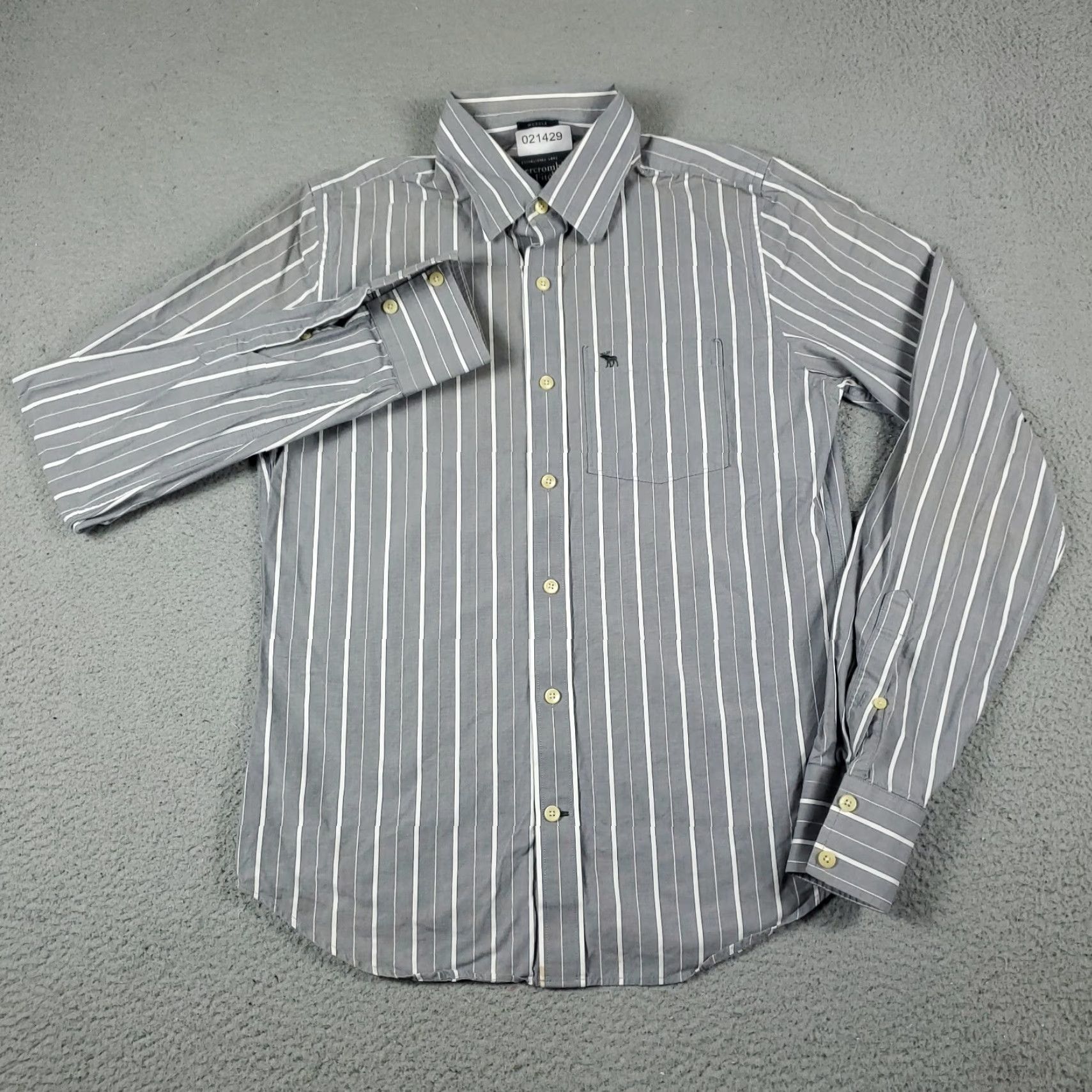 Abercrombie & Fitch VINTAGE Abercrombie & Fitch Shirt Men Medium Gray Striped Button-Up Long Sleeve Formal Casual 90s Preppy Mens Size US M / EU 48-50 / 2 - 3 Thumbnail