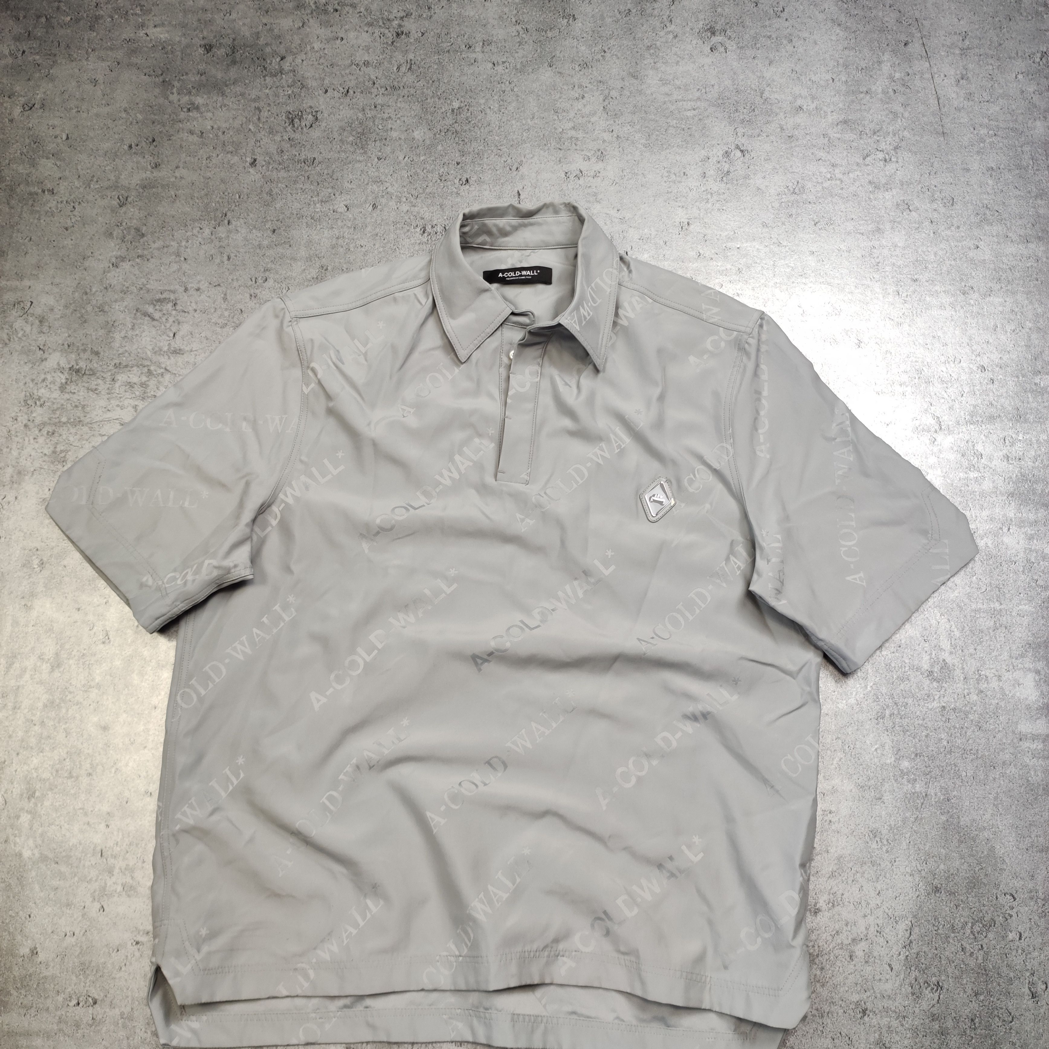 A-COLD-WALL* RARE ACW A Cold Wall Silver Nylon Logo Polo Shirt Size US M / EU 48-50 / 2 - 2 Thumbnail