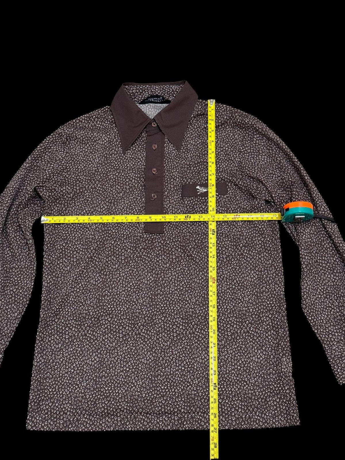 Other × Vintage VINTAGE 70’s HIPPIES LONGSLEEVE COLLAR POLO LEOPARD CAMO Size US S / EU 44-46 / 1 - 6 Thumbnail