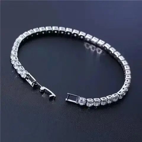 Sterling Silver 4mm Tennis Chain Sterling Silver White Bracelet Size ONE SIZE - 2 Thumbnail