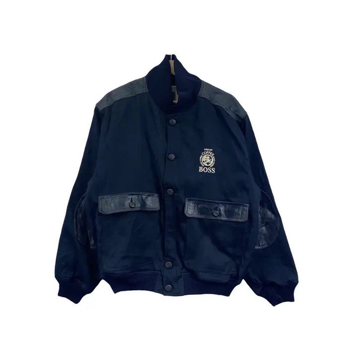 Vintage Vtg 90’ SUNTORY BOSS COFFEE Leather Varsity Jacket Trench Size US XL / EU 56 / 4 - 1 Thumbnail