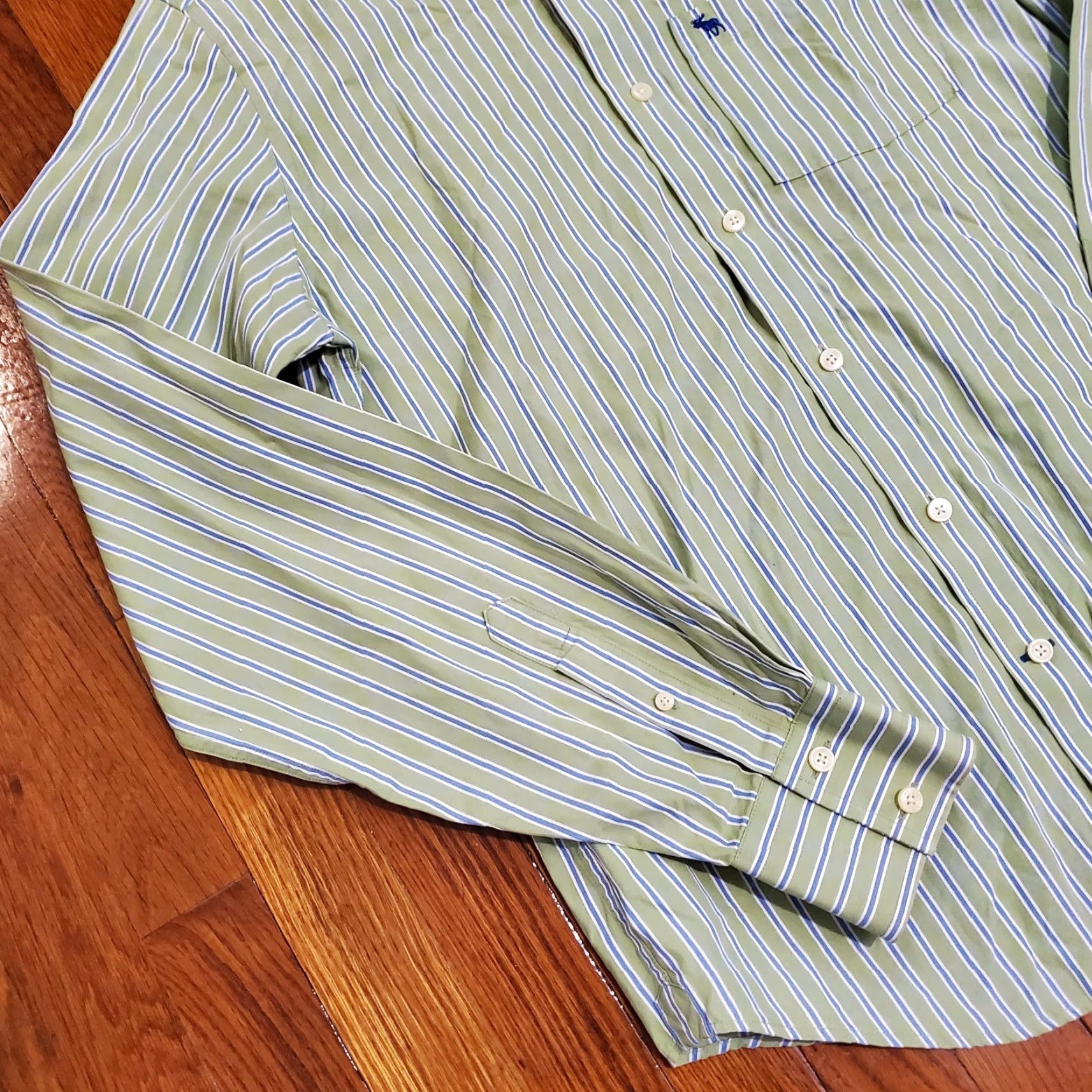 Abercrombie & Fitch VINTAGE Abercrombie & Fitch Muscle Shirt Green Striped Slim Fit 90s Casual Shirt Men M Size US M / EU 48-50 / 2 - 2 Thumbnail
