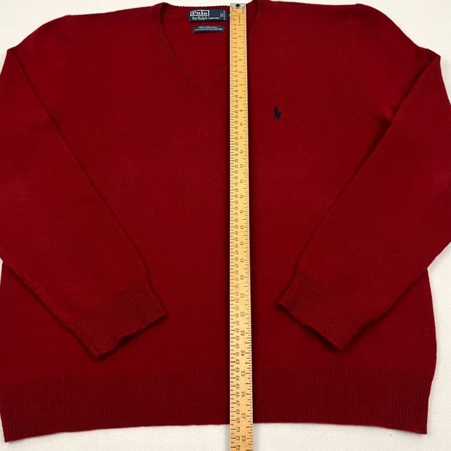 Polo Ralph Lauren Polo Ralph Lauren Sweater Mens XL V-Neck Lambs Wool Red Jumper Pullover Preppy Size US XL / EU 56 / 4 - 4 Thumbnail