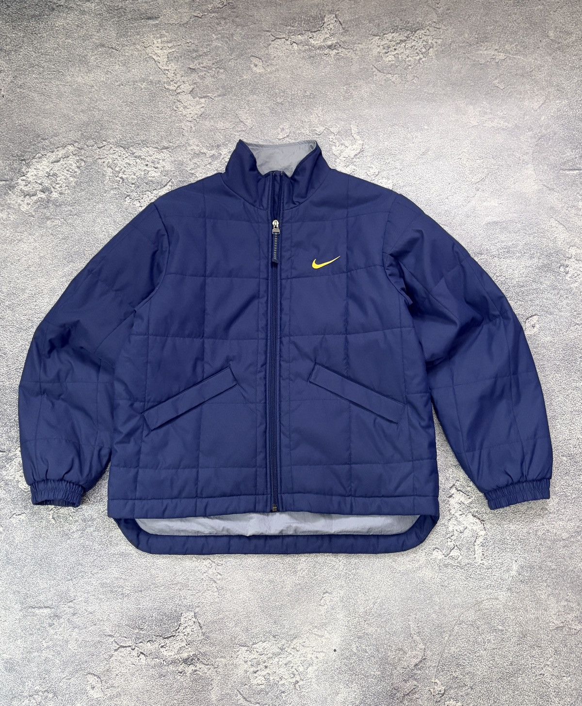 Nike Vintage Nike Quilted Puffer Jacket Navy Blue Yellow Swoosh S Size S / US 4 / IT 40 - 3 Thumbnail