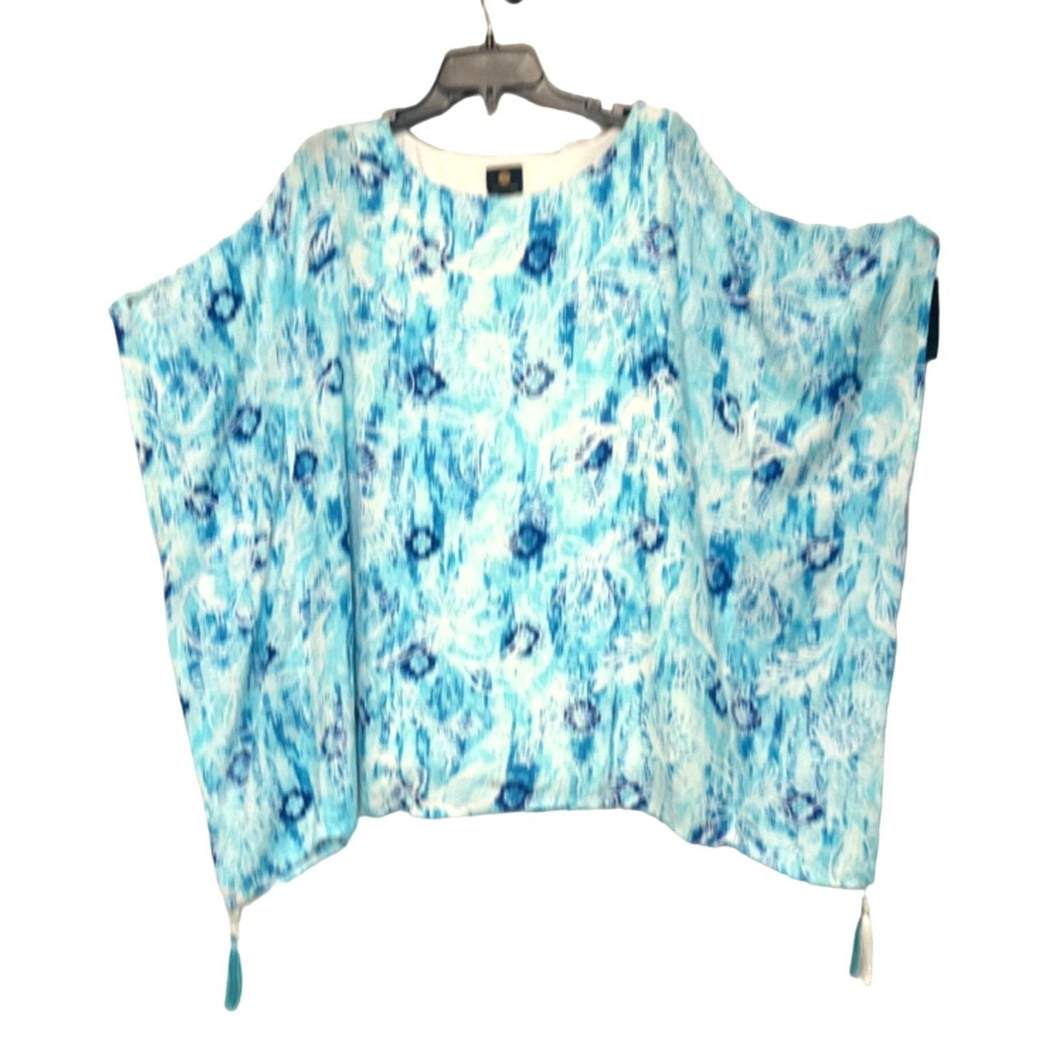 JM Collection JM Collection Plus Size Printed Gauze Poncho Top, Seafoam Bl Size ONE SIZE - 8 Thumbnail