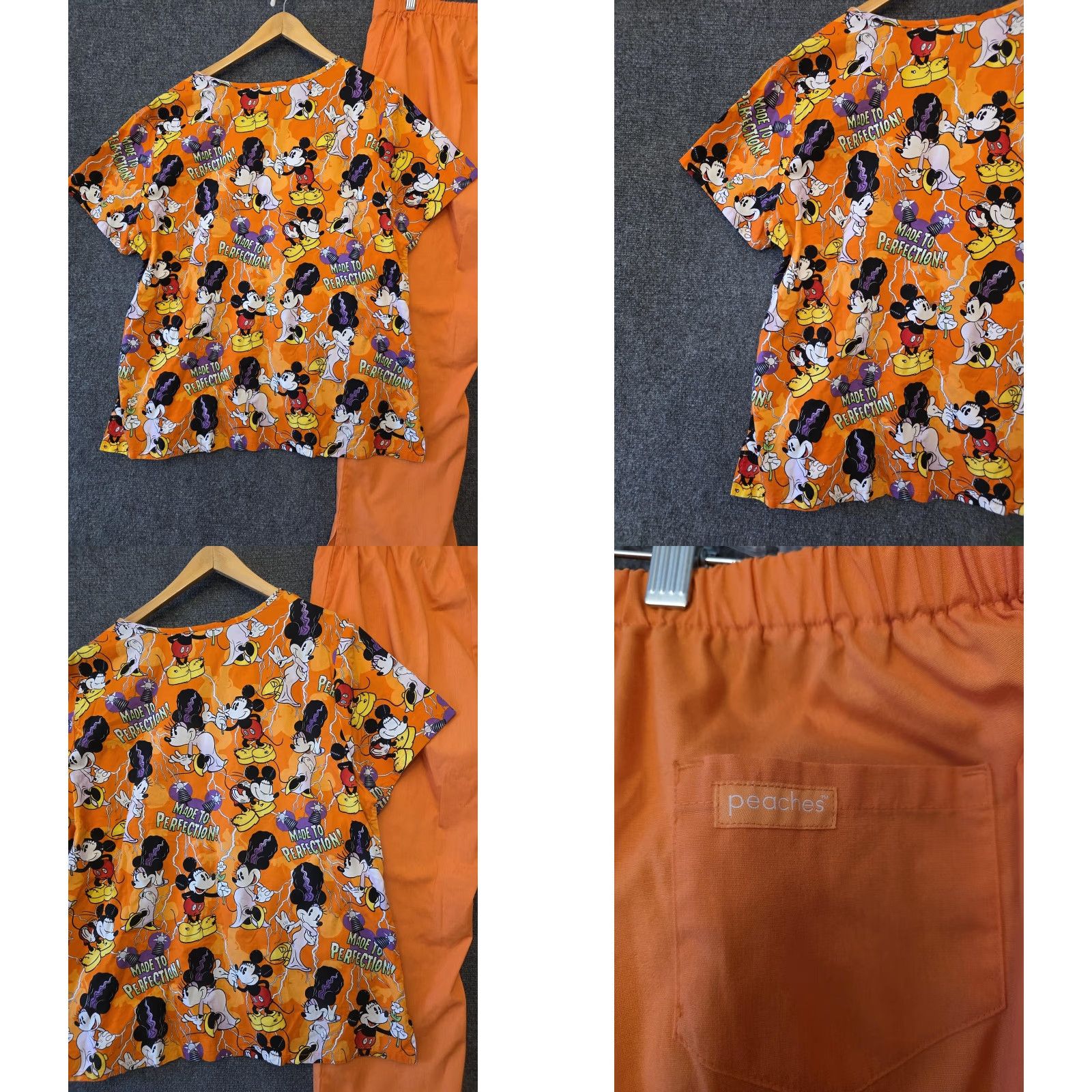 Disney VINTAGE Disney Scrub Top Pants Set Womens XL Orange Halloween Mickey Minnie Print Size XL / US 12-14 / IT 48-50 - 8 Thumbnail