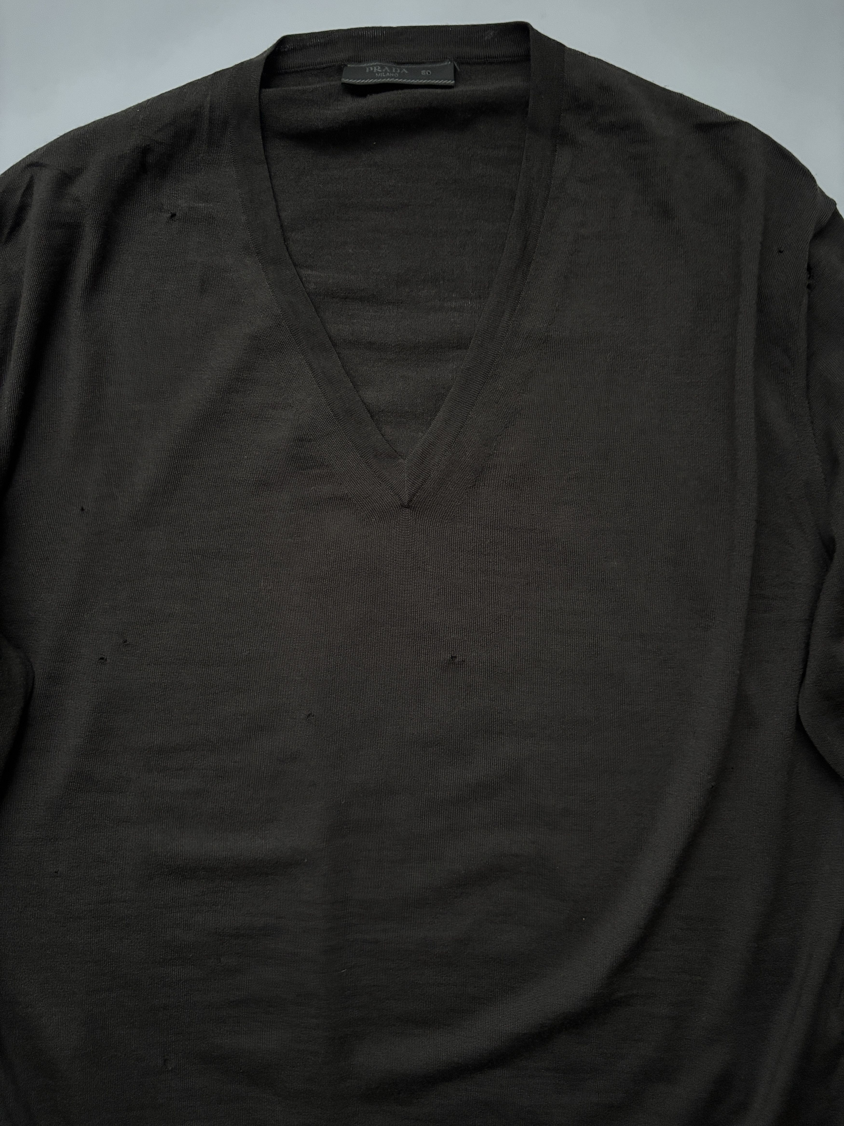 Prada ⚡️QUICK SALE⚡️2011 Prada Brown V-Neck Knit Sweater Size US M / EU 48-50 / 2 - 8 Thumbnail