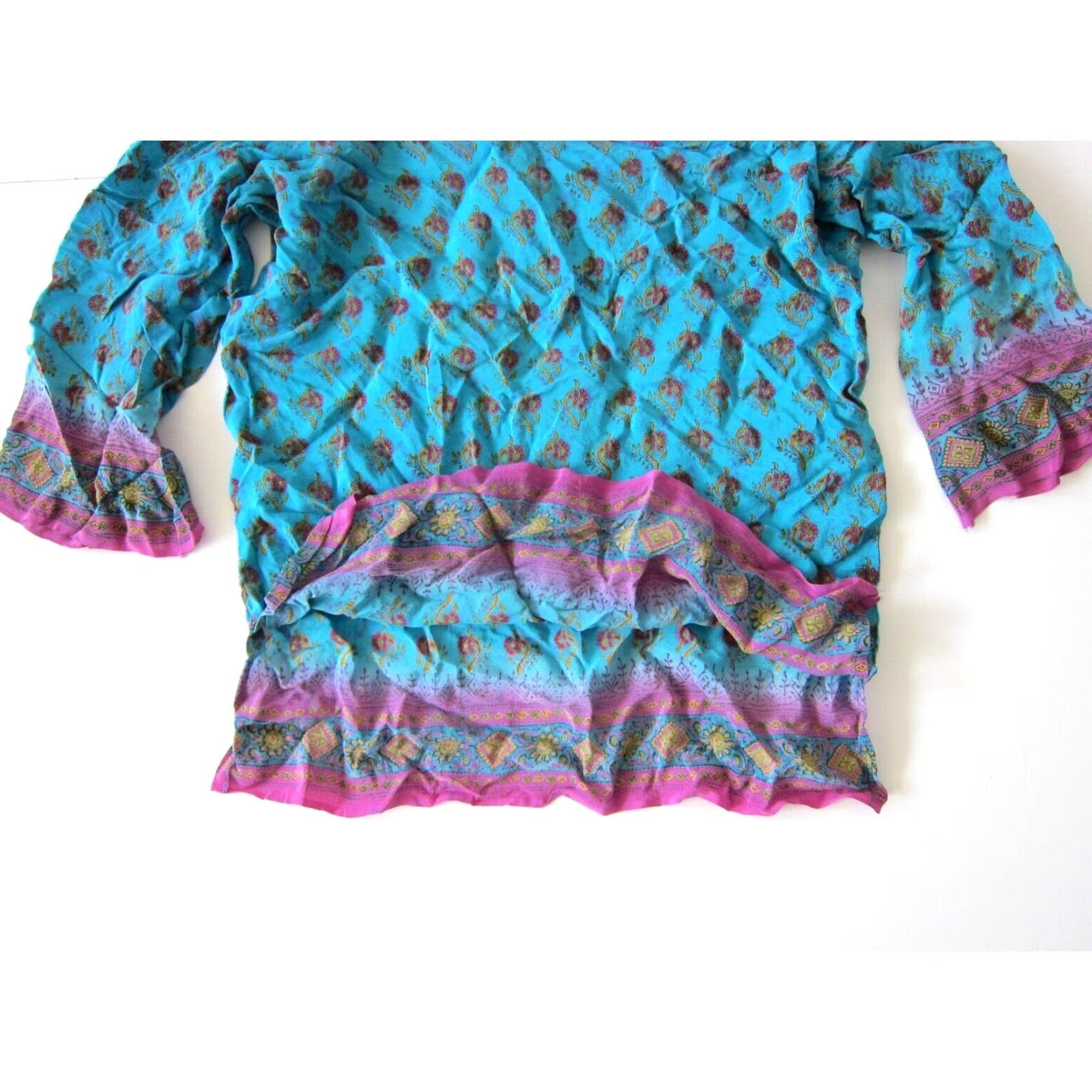 Vintage Vintage Silk Blue Pink Paisley Floral 3/4 Sleeve Tunic Peasant Blouse S Nike Shirt Size S / US 4 / IT 40 - 4 Thumbnail