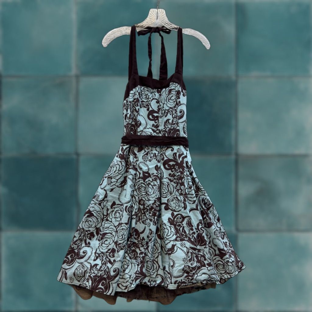 Vintage VINTAGE B. Darlin Halter Dress A-Line Tulle Boho Grunge Blue Brown L Women’s/Junior’s 11/12 Fibers N/A Size L / US 10 / IT 46 - 1 Thumbnail