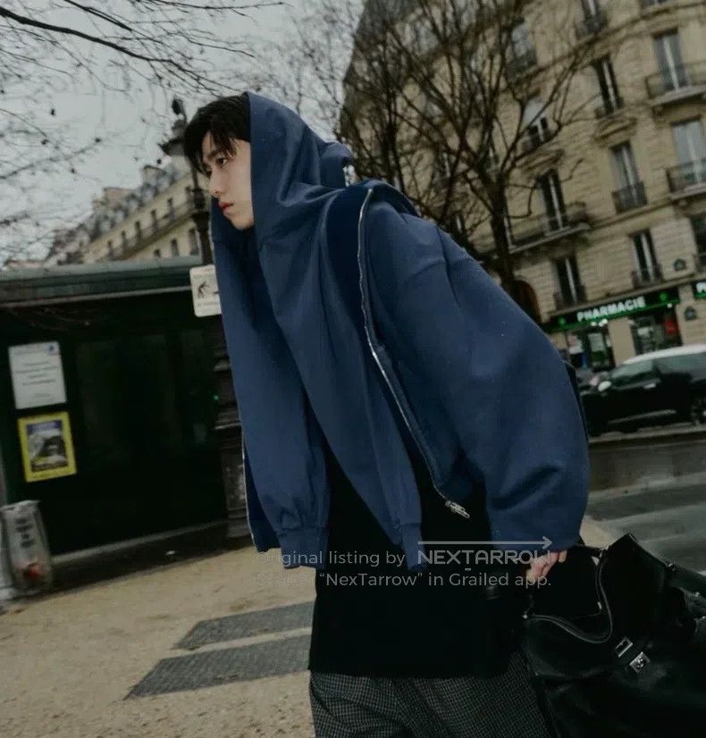 Balenciaga Balenciaga Blue Four Sleeve Faux Two-Piece Zip Hoodie Flee Size US M / EU 48-50 / 2 - 5 Thumbnail