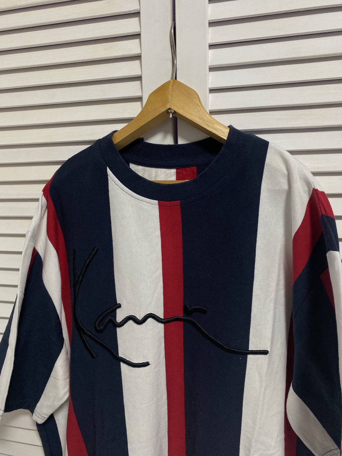 Karl Kani × Vintage 🥰 Karl Kani T Shirt Big Logo Striped Baggy Y2K 90s Size US M / EU 48-50 / 2 - 4 Thumbnail