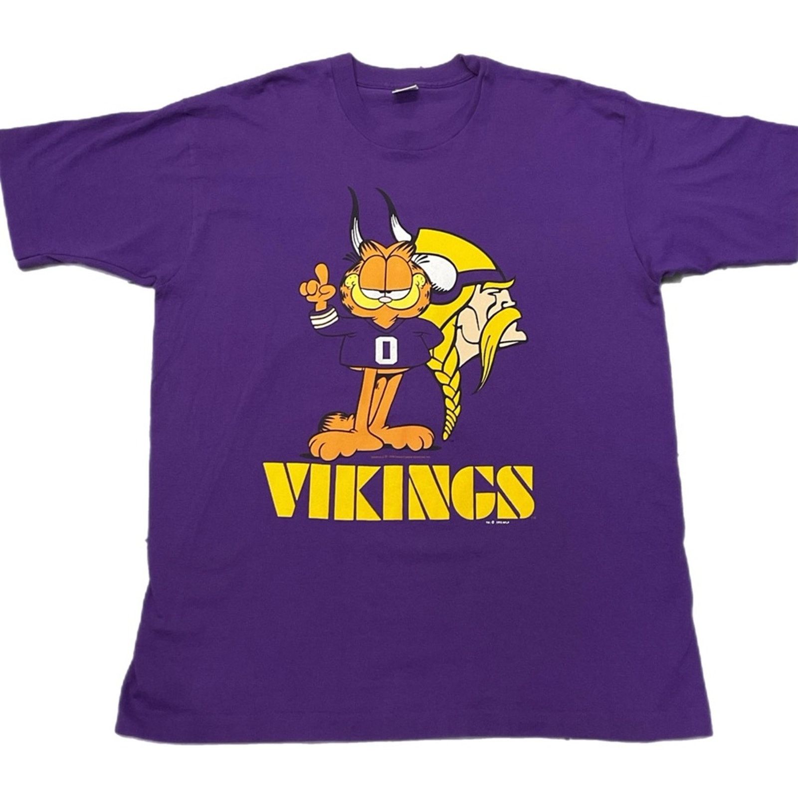 Fruit Of The Loom Vintage 90's Garfield Vikings NFL T-Shirt Size US XL / EU 56 / 4 - 1 Thumbnail