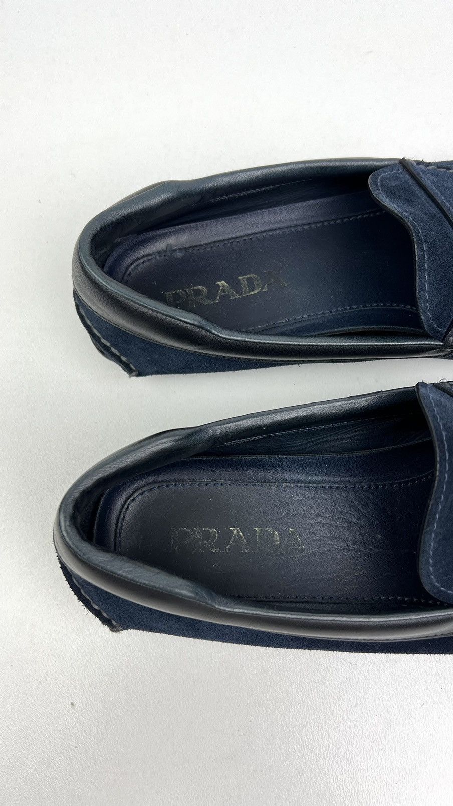 Prada PRADA Loafers Suede Penny Shoes Logo Dark Blue Men’s 2DD116 Size US 8 / EU 41 - 17 Thumbnail
