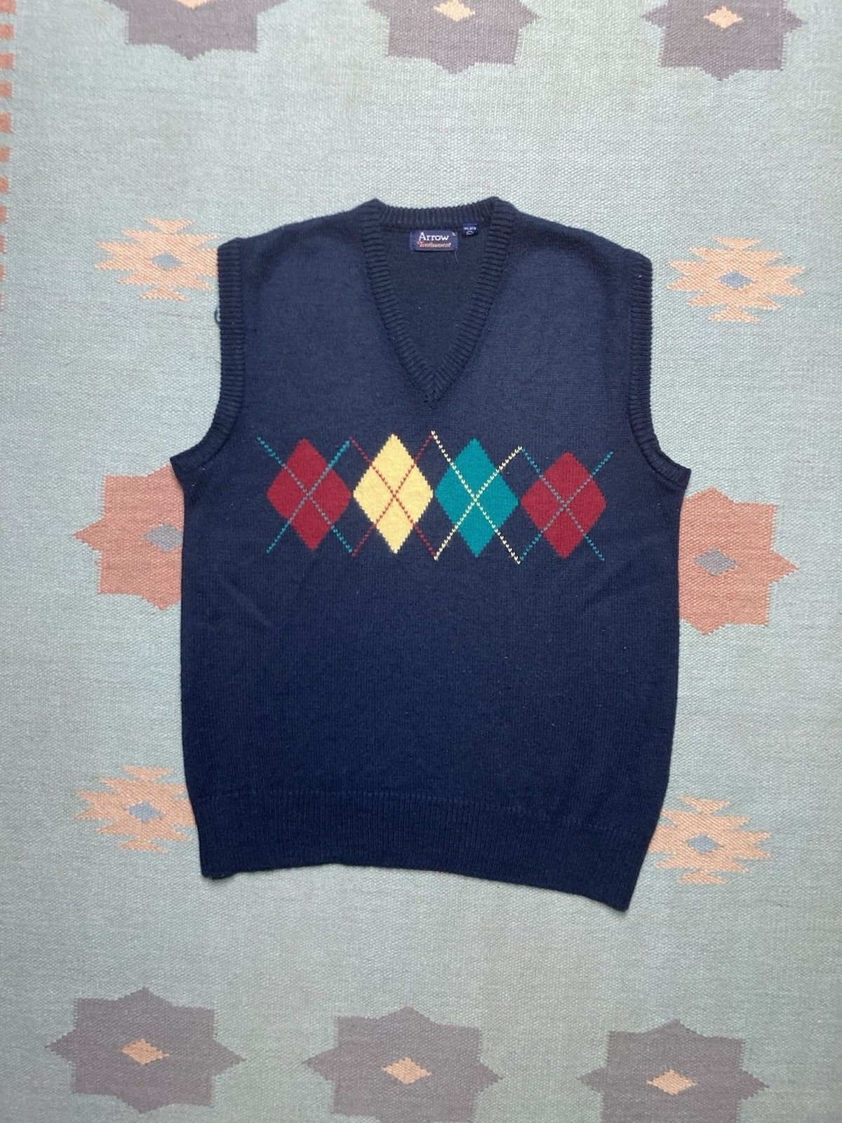 Vintage 80s acrylic knit sweater vest arrow argyle golf soft mens XL Size US XL / EU 56 / 4 - 1 Thumbnail