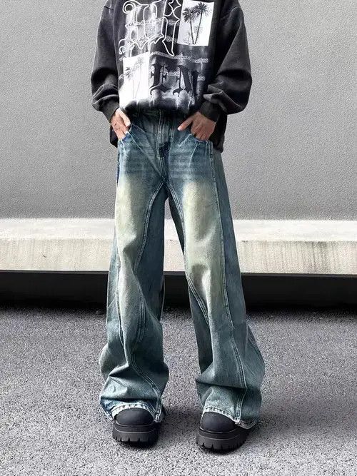 Jean Vintage washed and distressed patchwork baggy jeans Size US 30 / EU 46 - 6 Thumbnail