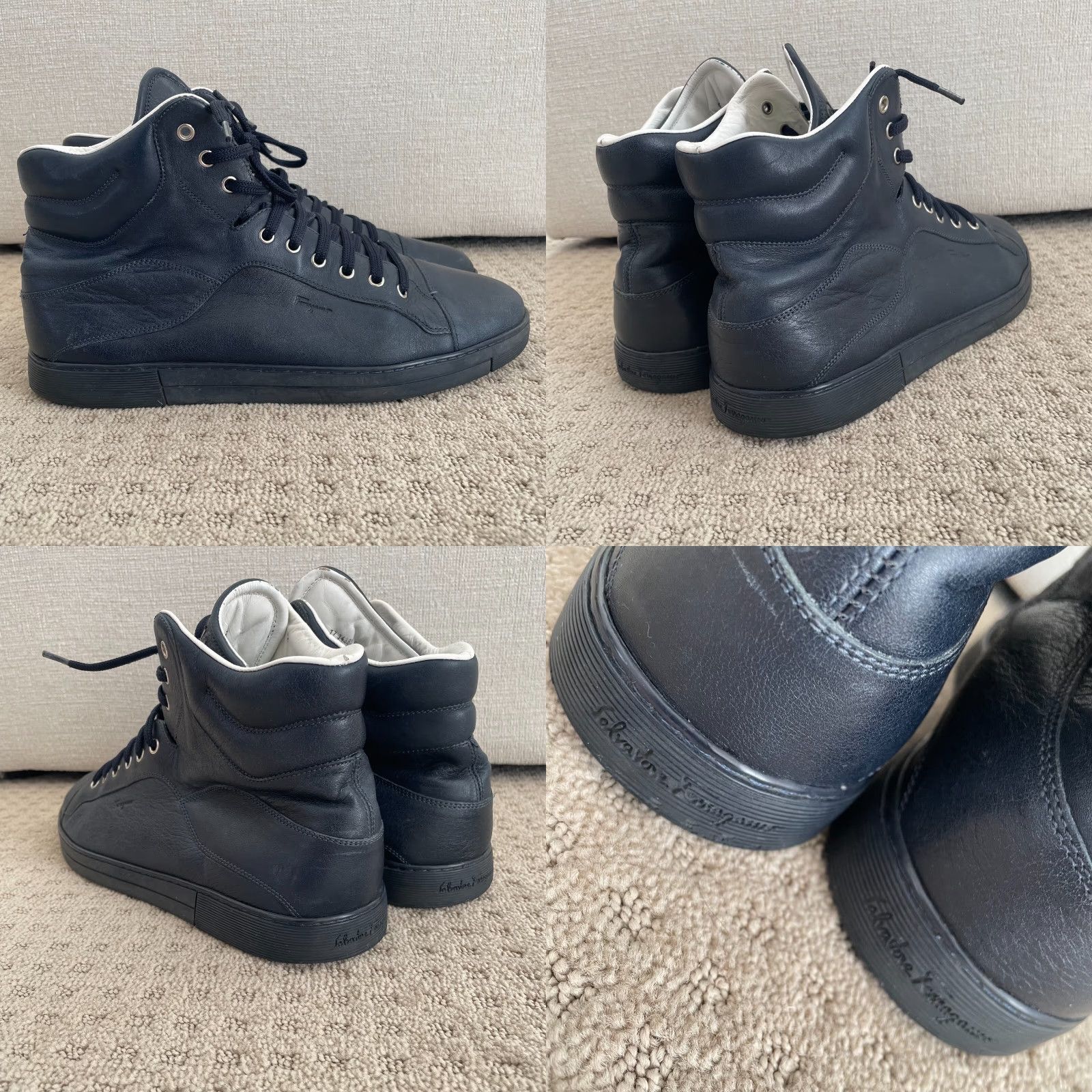 Salvatore Ferragamo Salvatore Ferragamo Stephen 2 High Top Sneaker Men 11.5 Navy Leather 34388 Size US L / EU 52-54 / 3 - 9 Thumbnail