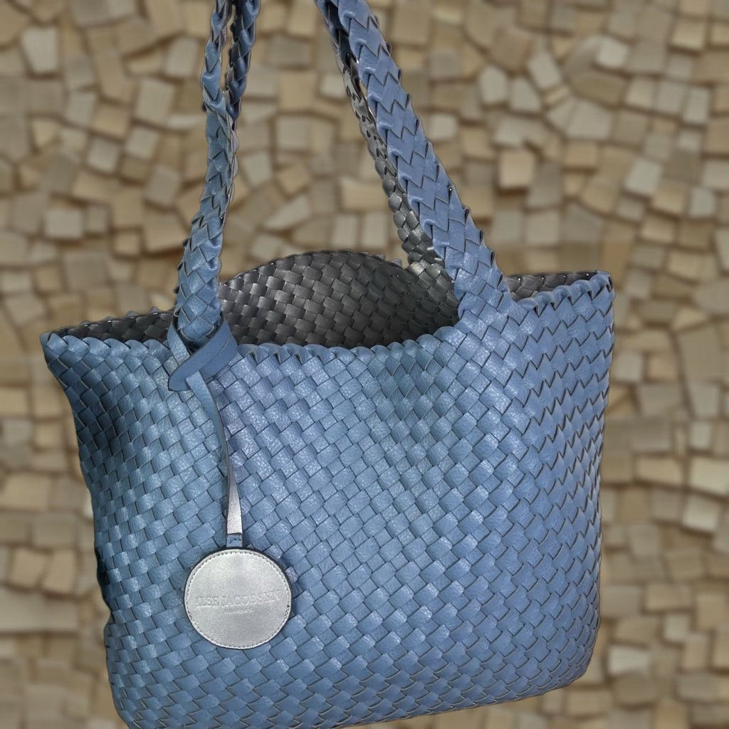 Ilse Jacobsen Woven Reversible Tote Bag Large Orion Blue & Silver Casual Womens in Grey