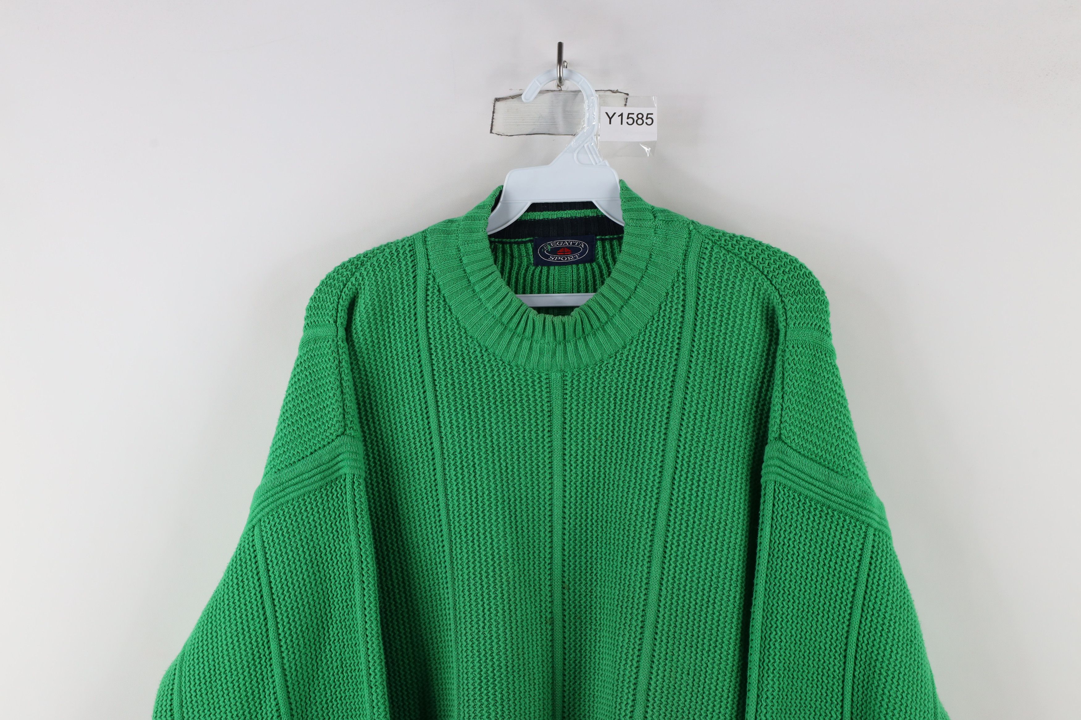 Vintage Vintage 90s Streetwear Heavyweight Cotton Knit Sweater Green Size US M / EU 48-50 / 2 - 2 Thumbnail