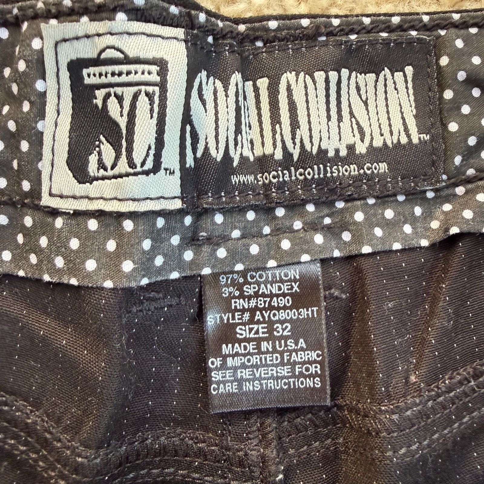 Hot Topic Social Collision Pinstripe Pants 32 Slim Stretch Black Goth Size 32" / US 10 / IT 46 - 4 Thumbnail