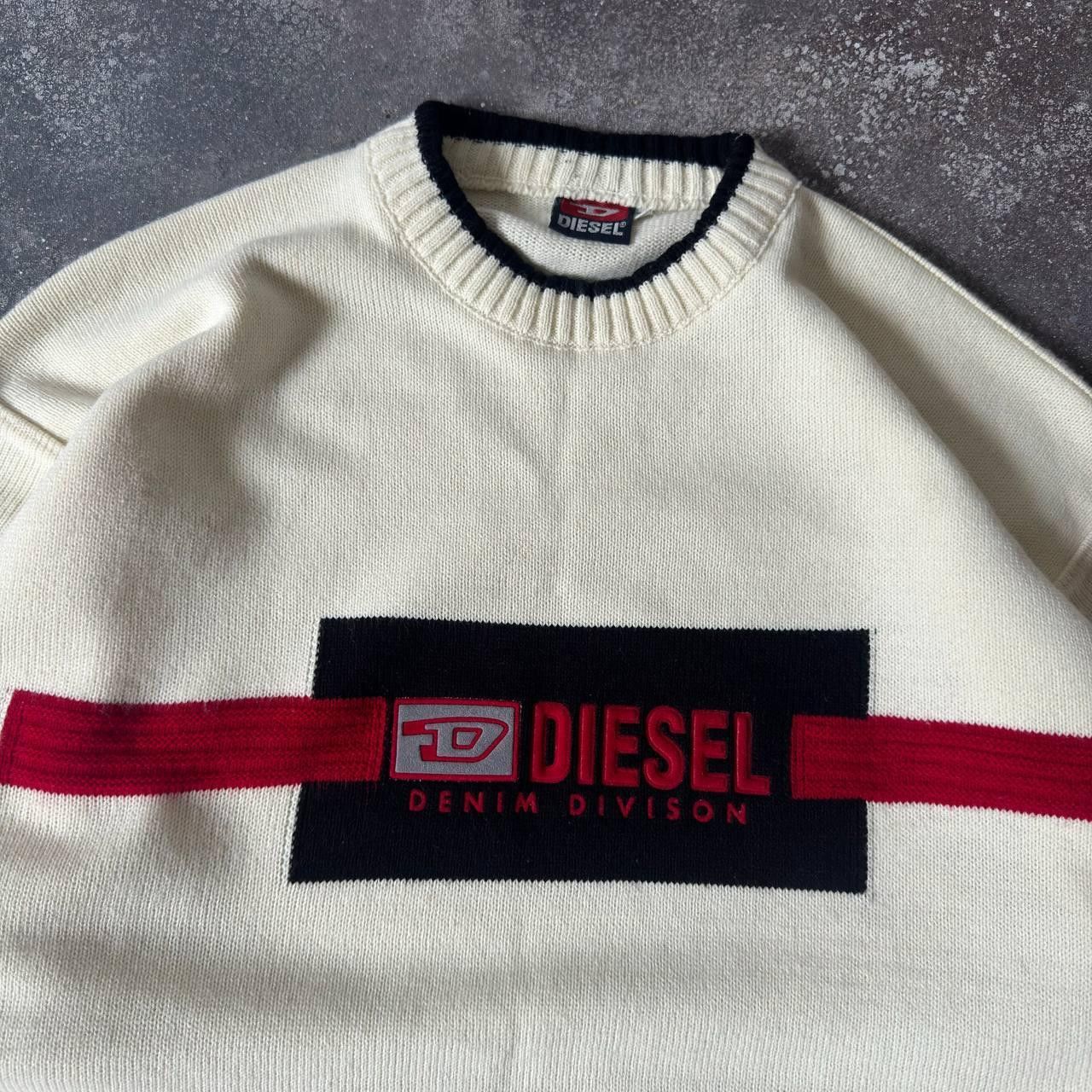 Image of Y2K Diesel Vintage Wool Knit Unisex Sweater (Avant Garde) in Cream, Men's (Size XL)