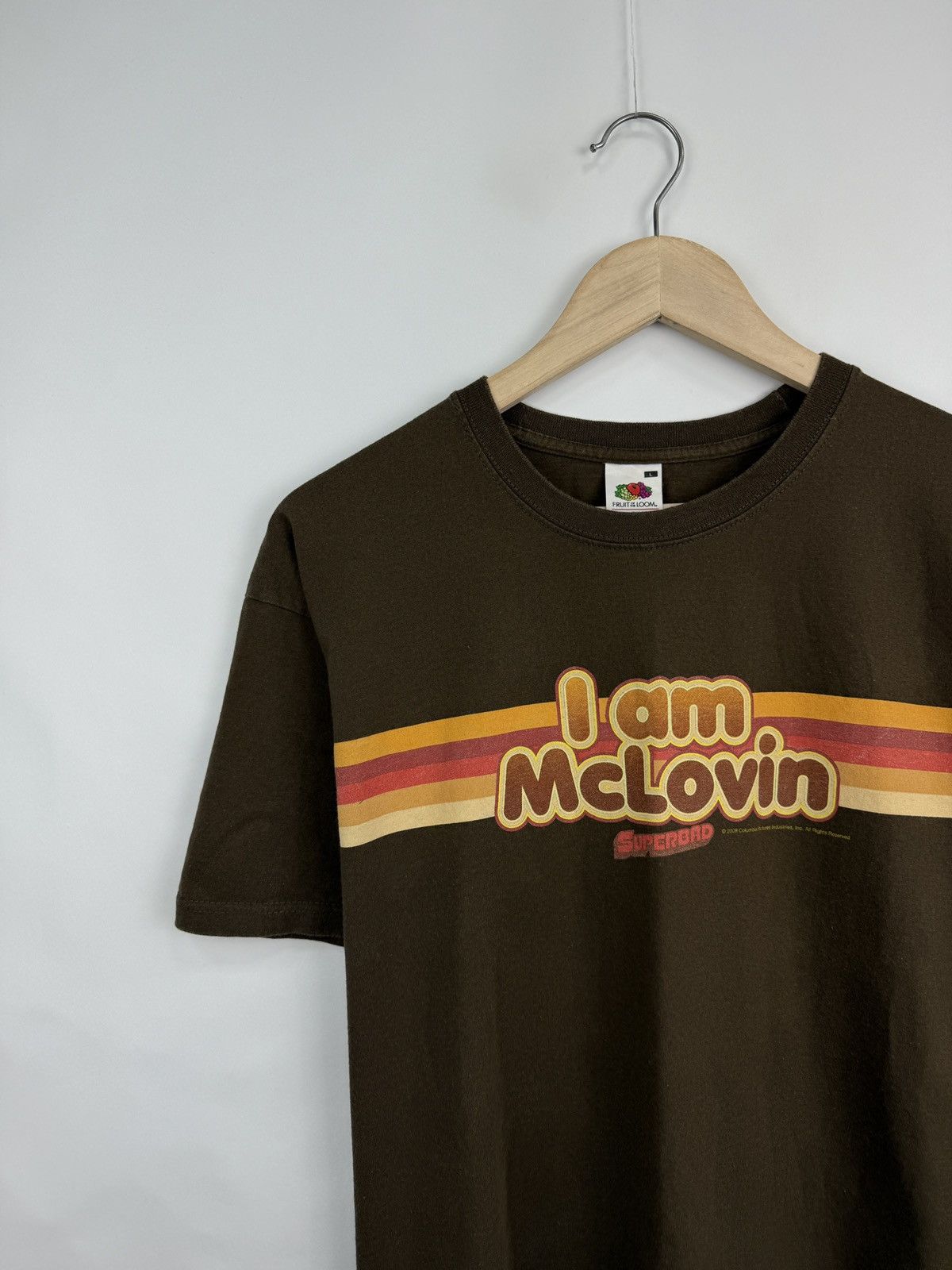 Fruit Of The Loom Vintage 2008 I Am McLovin Superbad Brown T-Shirt rare retro Size US L / EU 52-54 / 3 - 2 Thumbnail