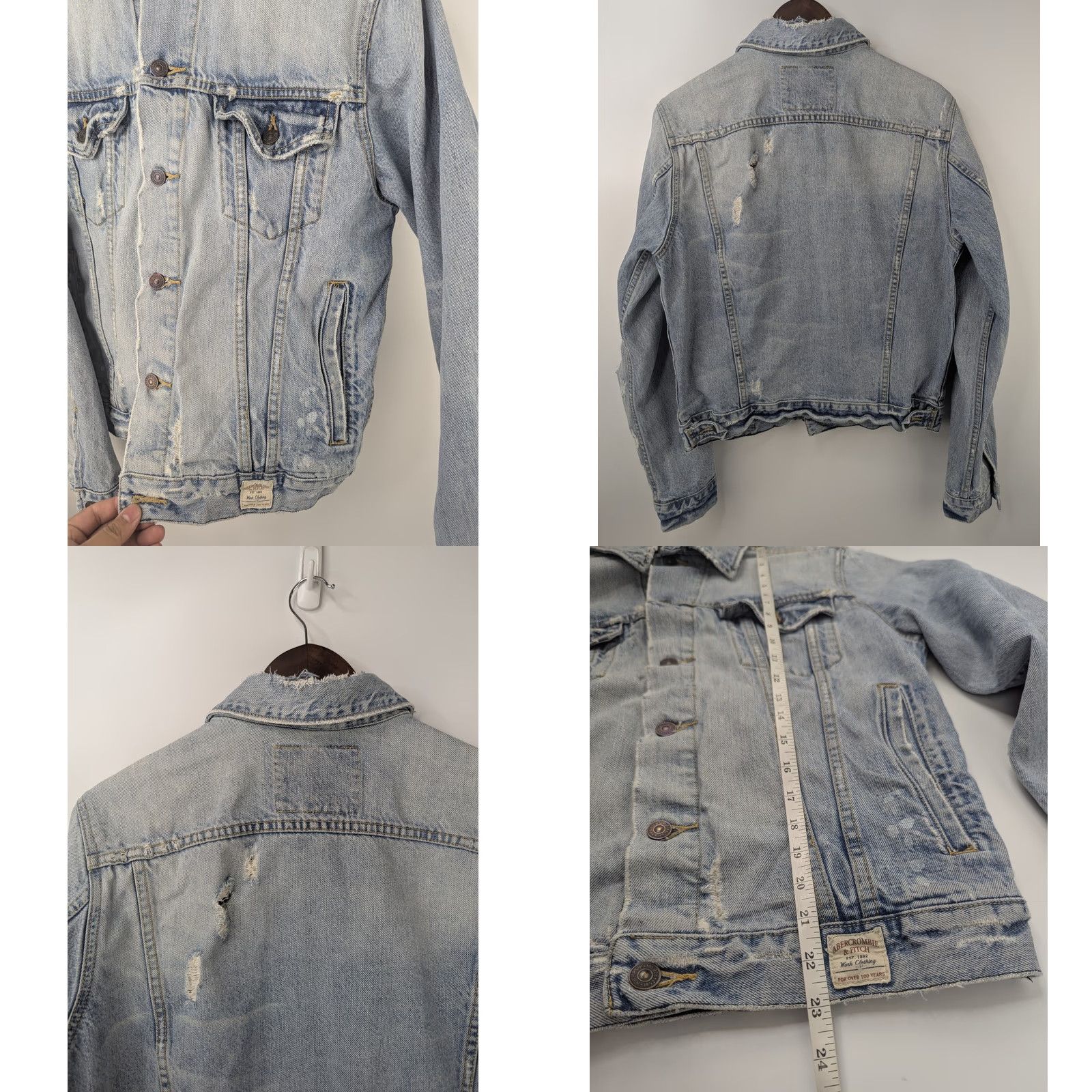 Abercrombie & Fitch VINTAGE Abercrombie & Fitch Denim Trucker Jacket M Light Wash Distressed 90s Y2K Mens Jacket Size US M / EU 48-50 / 2 - 8 Thumbnail