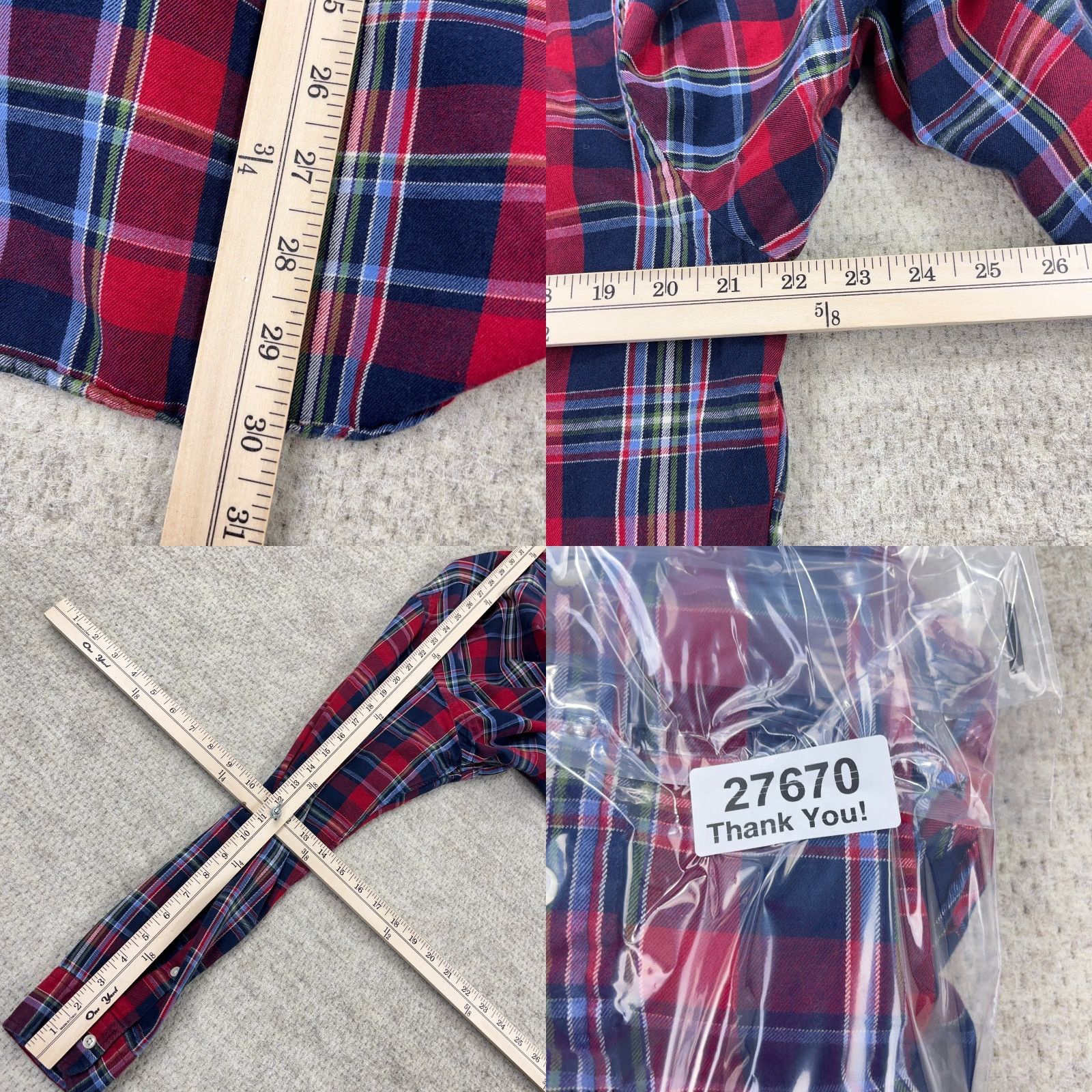 Ralph Lauren Ralph Lauren Flannel Shirt Adult Large Red Plaid Button-Up Cotton Mens Size 42R - 8 Thumbnail