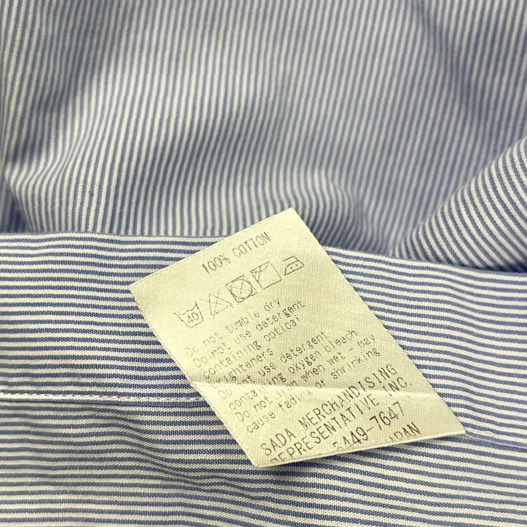 Vintage Makers Shirt Mens 15 3/4 - 35 1/2 Blue White Striped Dress Button Up Japan Made Size 42R - 7 Thumbnail