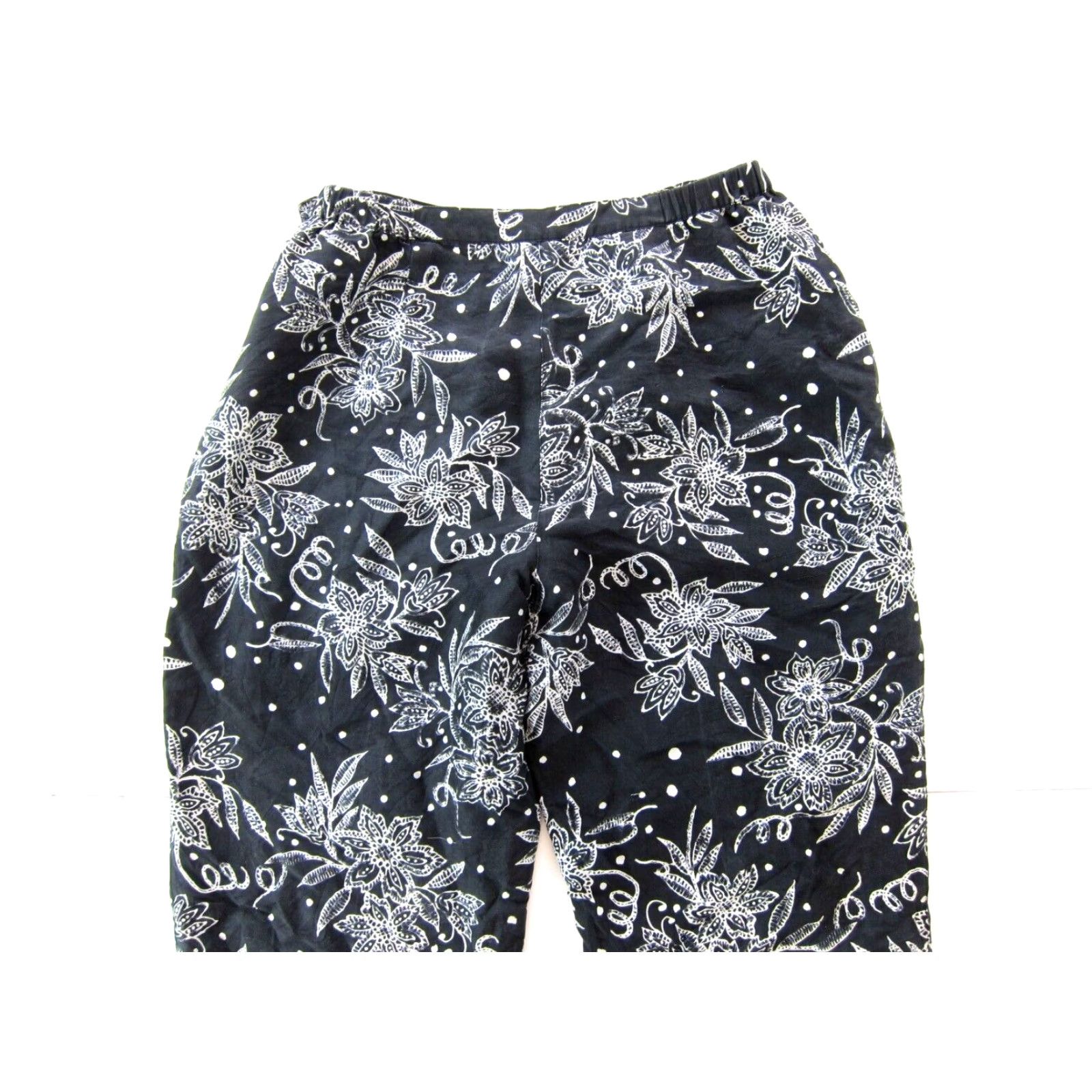 Vintage Silkland 100% Silk Black White Floral Lined High Rise Capri Chino Pant Women 6 Size 28" / US 6 / IT 42 - 6 Thumbnail