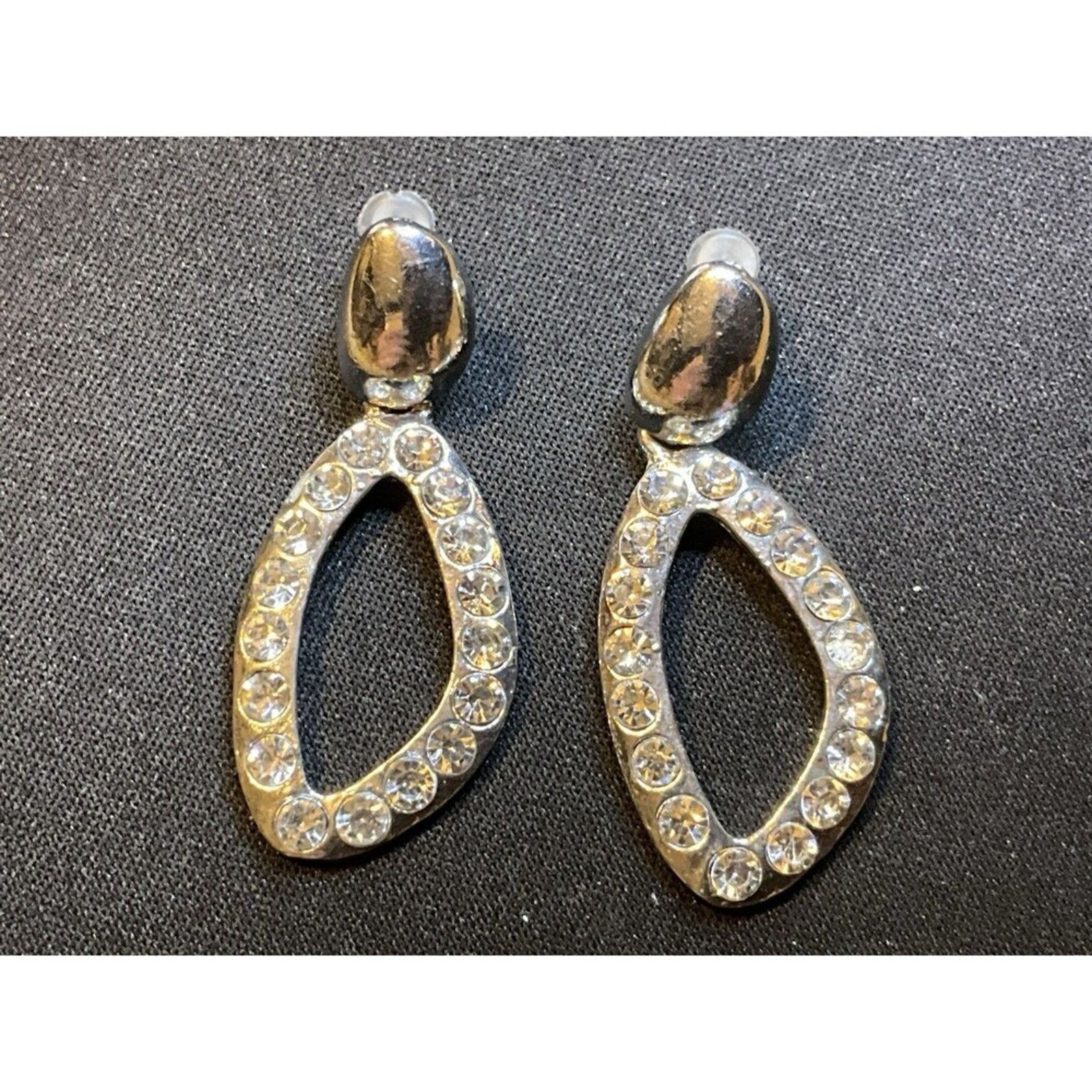 Other Tear Drop Shaped Silver Tone Earrings With Crystals Size ONE SIZE - 2 Thumbnail