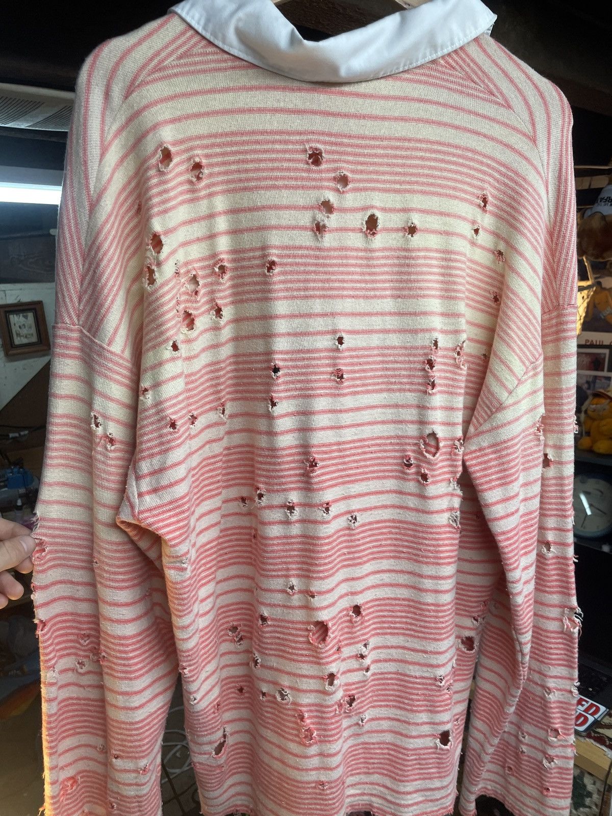 ACNE Studios Distressed Striped Long Sleeve Polo Shirt