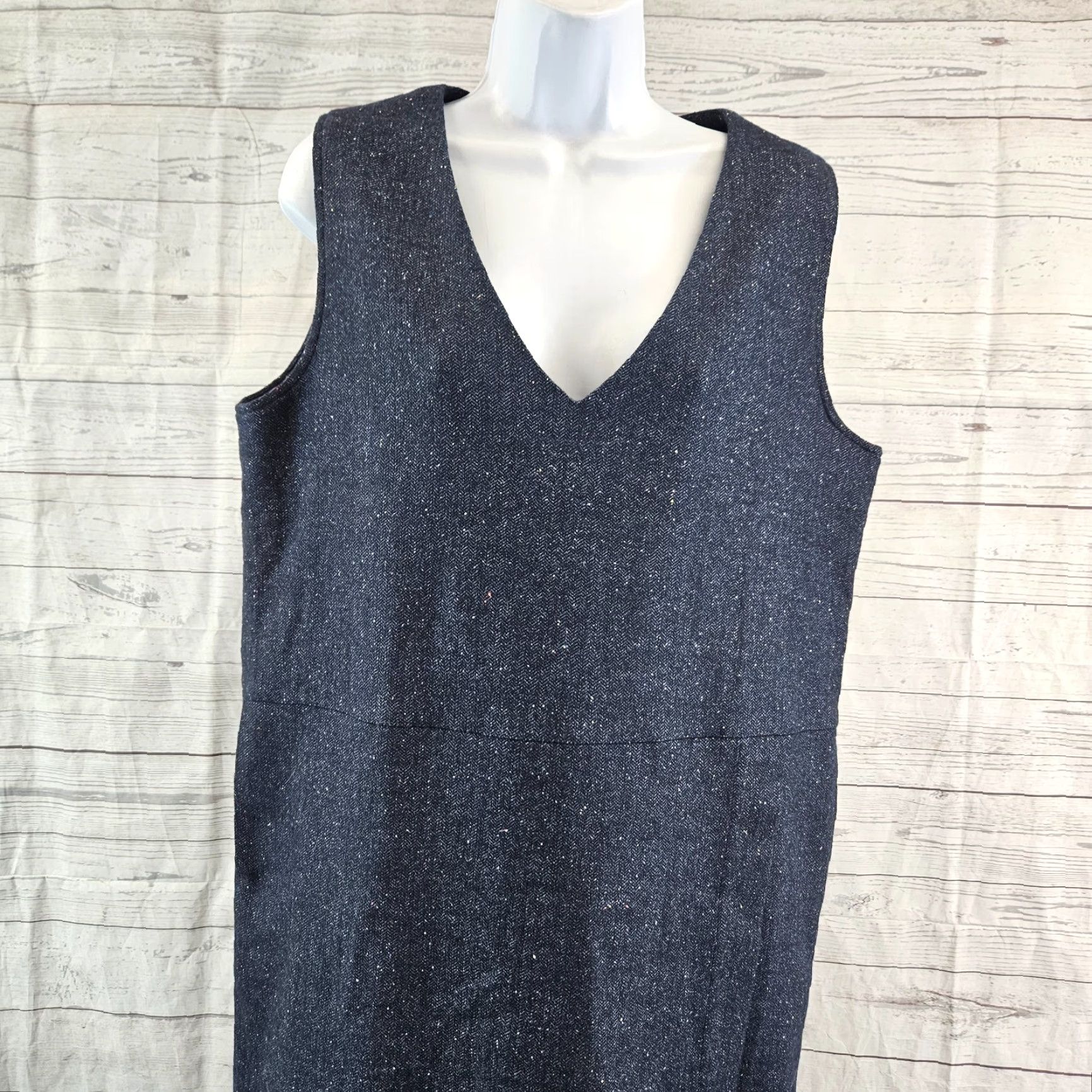 Vintage Mage Womens Dress Sleeveless V-Neck Blue Wool Blend Pockets Knee Length Size 11 Size L / US 10 / IT 46 - 2 Thumbnail