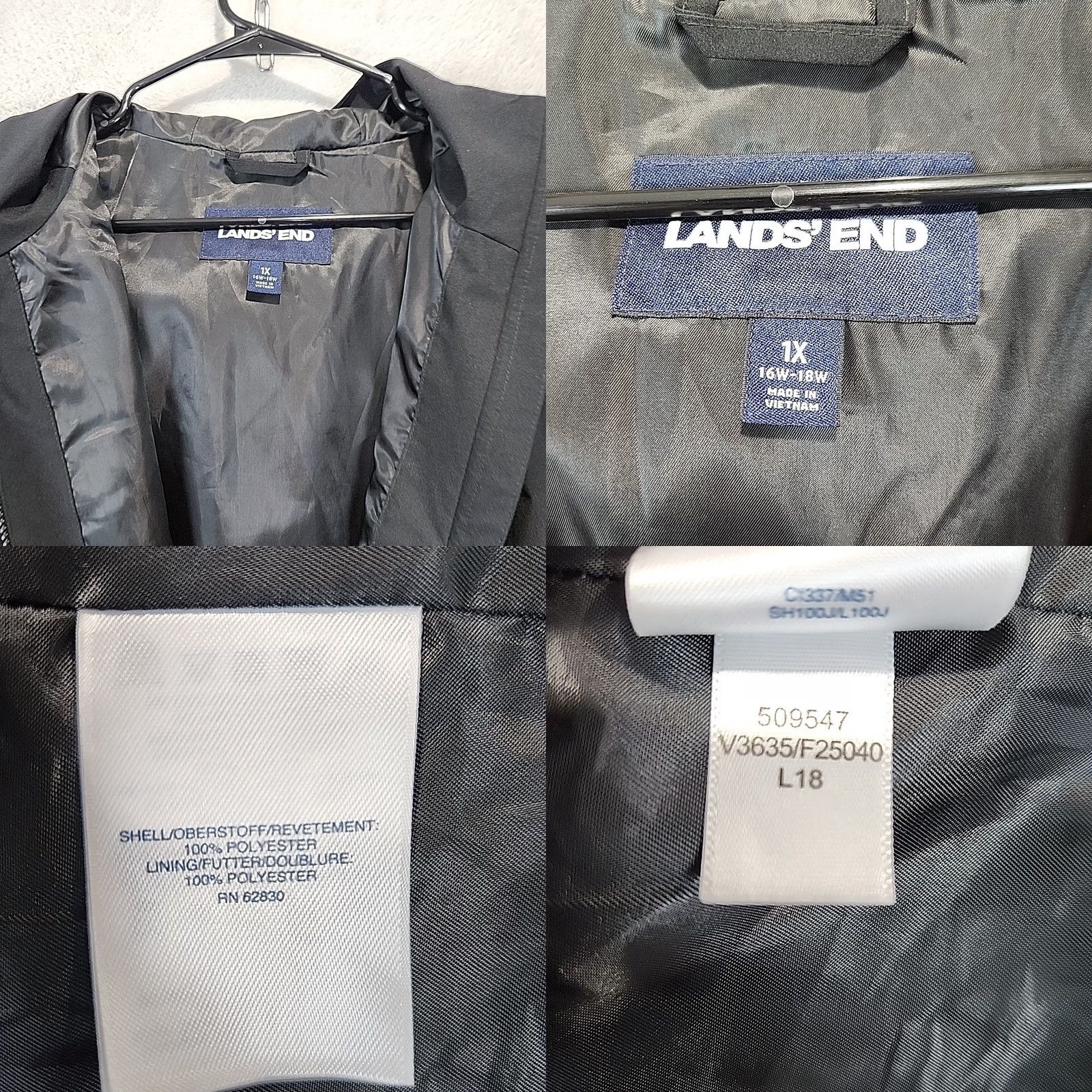 Lands' End Lands' End Womens Plus Size 1X Black Water Resistant Outdoor Hooded Jacket F25040 Size XL / US 12-14 / IT 48-50 - 10 Thumbnail