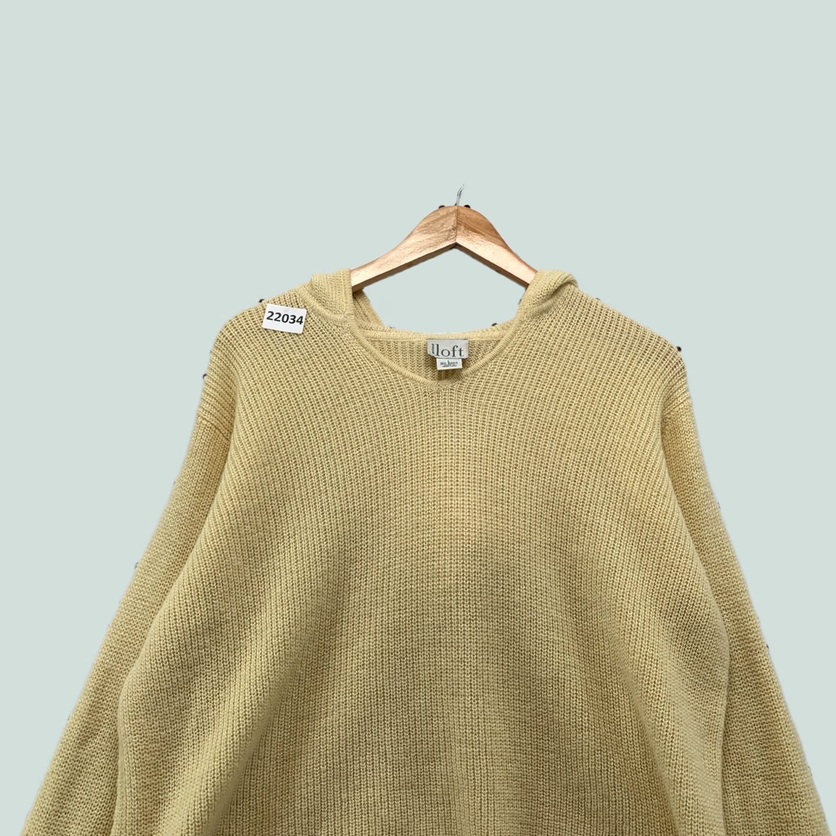 Loft VINTAGE LOFT Sweater Womens L Yellow ANN Taylor Hooded Ribbed Knit Alpaca Blend 24x22 Size L / US 10 / IT 46 - 1 Thumbnail