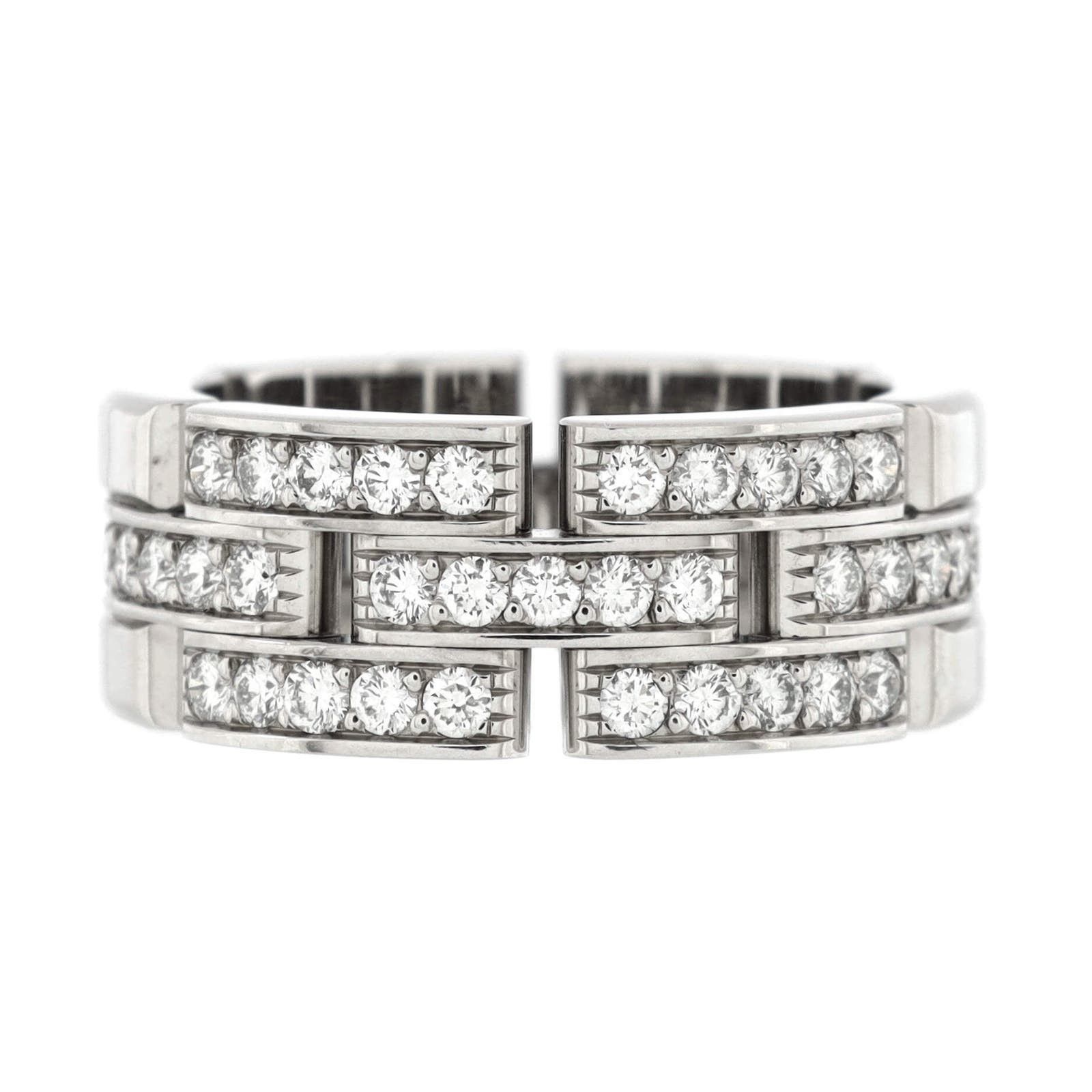 image of Cartier Maillon Panthere 3 Paved Row Band Ring 18K White Gold, Women's