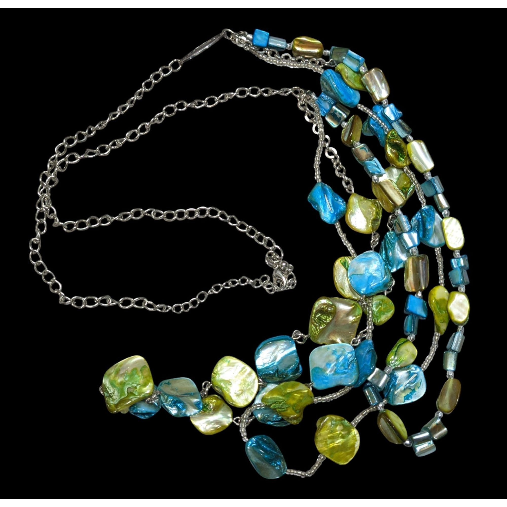 Other Mermaidcore Bohemian Layered Blue & Green Beaded Necklace Wi Size ONE SIZE - 1 Thumbnail