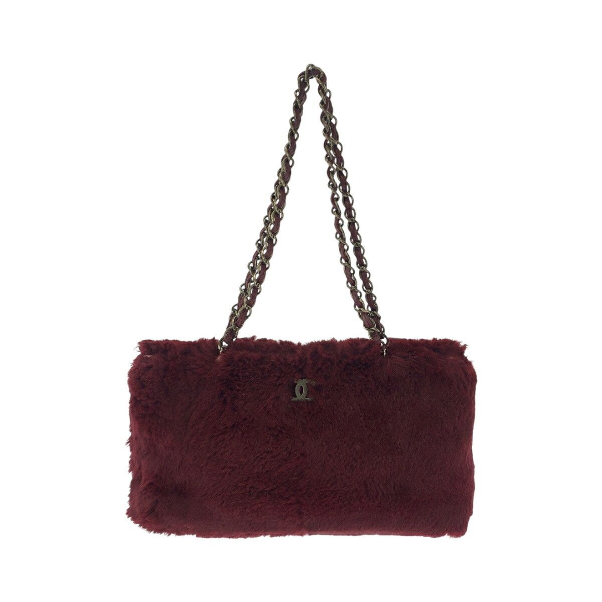 Chanel Chanel Rabbit Fur Coco Mark Chain Shoulder Bag Natural Material Shoulder Bag   in Red, Women's