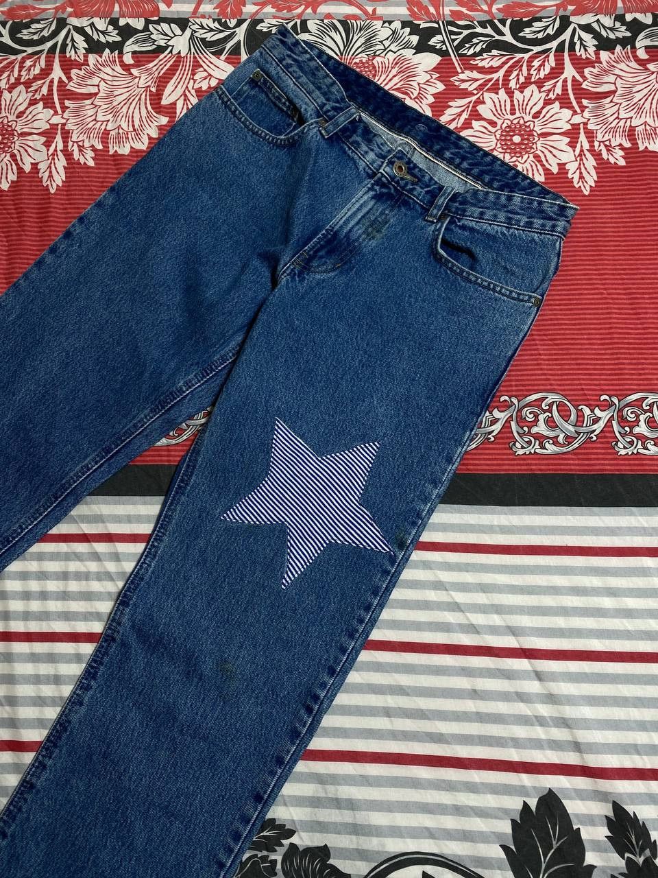 Japanese Brand Distressed Dirty Patchwork Flared Denim Jeans Crush Faded Size US 32 / EU 48 - 22 Thumbnail