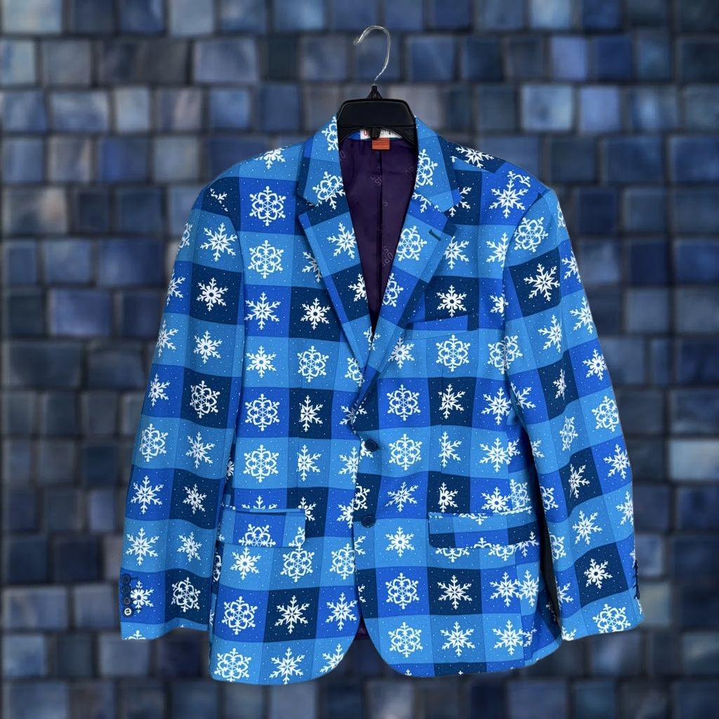 Vintage OppoSuits Suit 3 Piece Mens 44 Blue Snowflake Christmas Holiday Party Funny Shirt? Size 44R - 1 Thumbnail