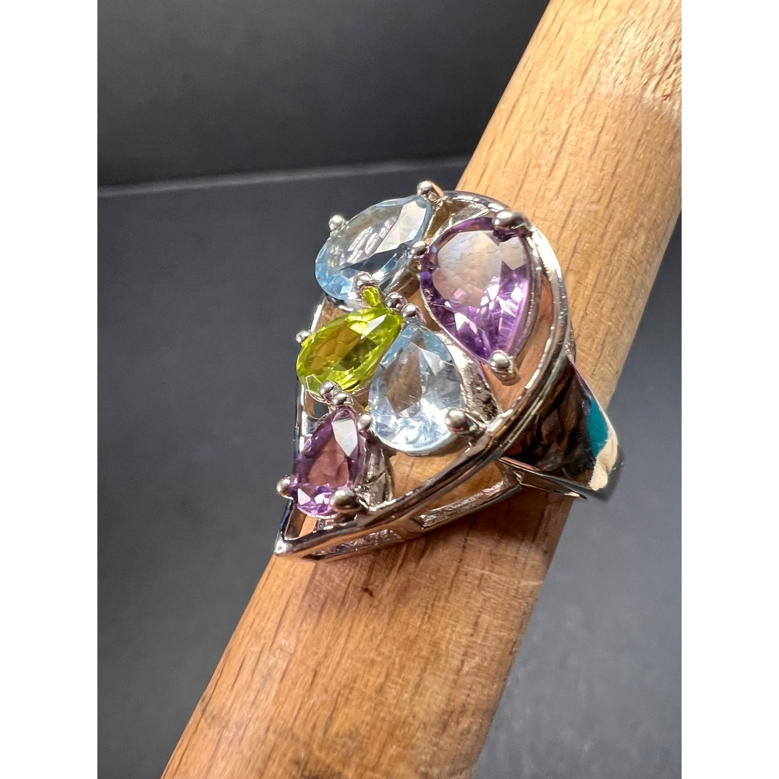 Other Vintage multi gemstone sterling silver cluster ring size 7 Size ONE SIZE - 14 Thumbnail