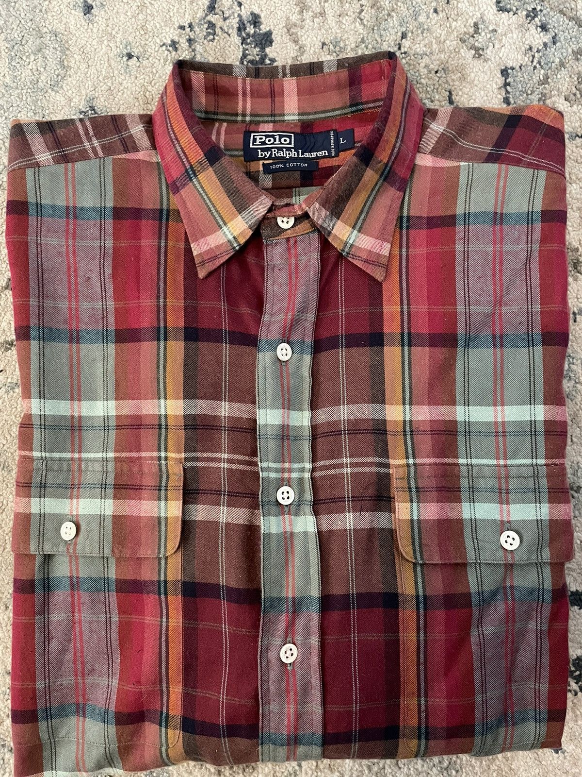 Polo Ralph Lauren × Vintage Patch Pocket Flannel Sport Shirt Size US L / EU 52-54 / 3 - 1 Thumbnail